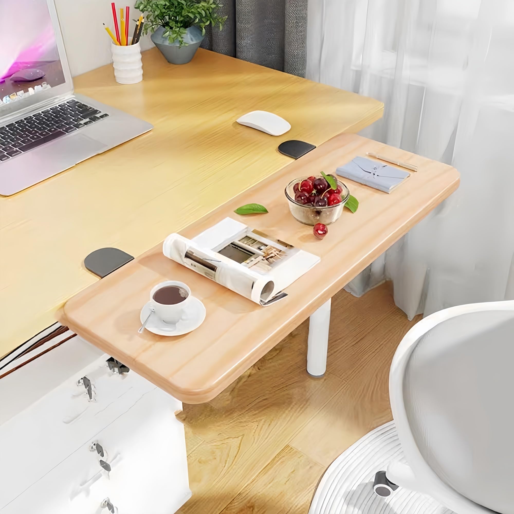 yacoxe Desktop extender tray, under desk keyboard tray, 40 * 20cm keyboard shelf, clip-on desktop extender for typing, perfect for home office and corner desk(Khaki,60 * 20cm)