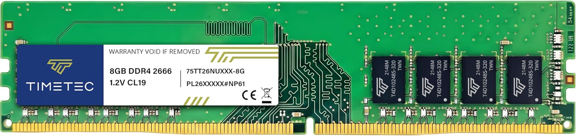 Timetec Premium 8GB DDR4 2666MHz PC4-21300 Non-ECC Unbuffered 1.2V CL19 1Rx8 Single Rank 288 Pin UDIMM Desktop PC Computer Memory RAM Upgrade (8GB)