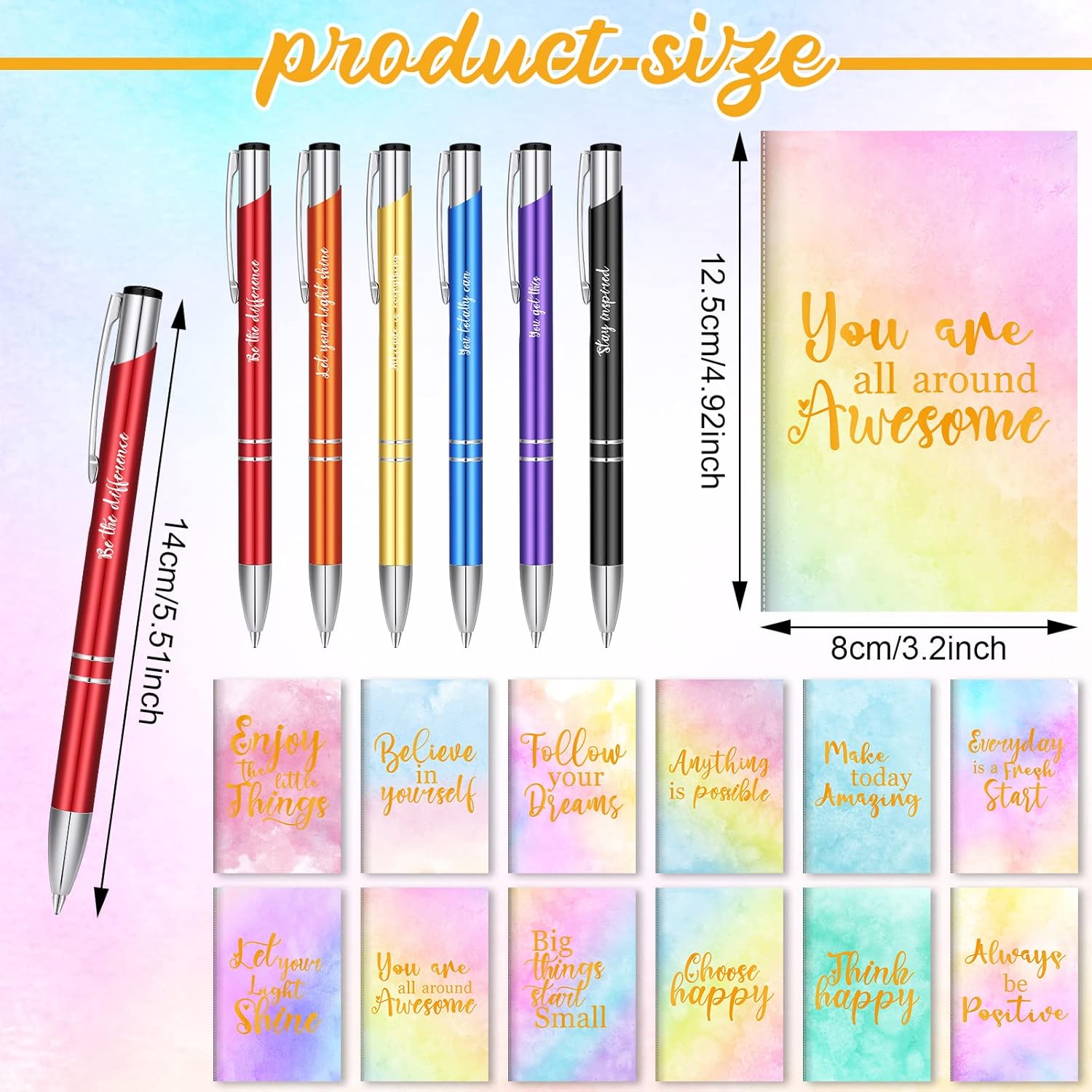 Geyee 24 Pcs Mini Motivational Pens Inspirational Notepads Bulk Appreciation Gifts Small Journals Funny Ballpoint Pen Set Prizes Men Women Office Travel Party Favors(Pastel) - Image 2