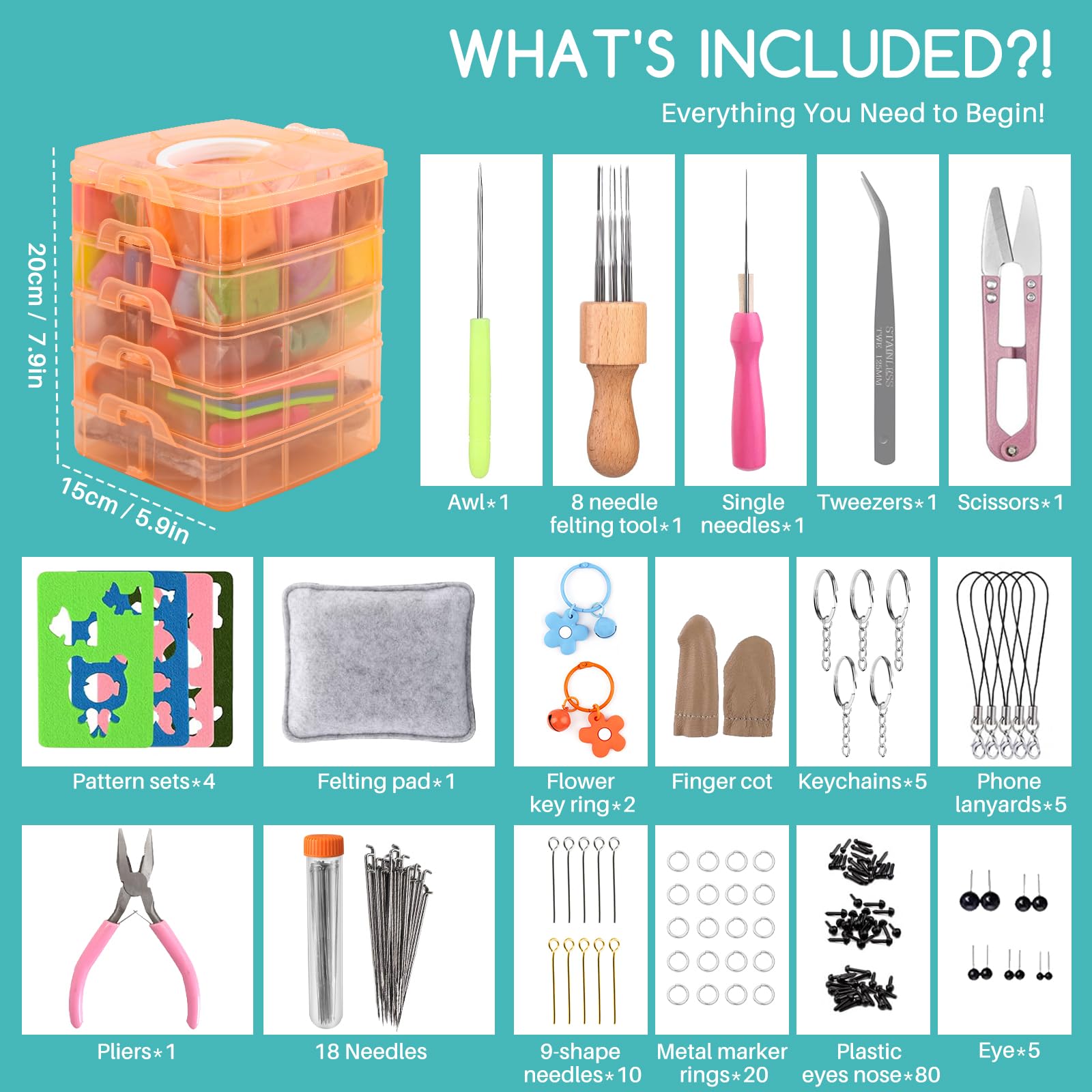 WenYa 200+Pcs Needle Felting Starter Kits, 48 Colours Needle Felting Wool and Needle Felting Pad, Included Needle Felting Tools and Storage Box, Wool Needle Felting Kits for Beginners DIY Craft Gifts - Image 2