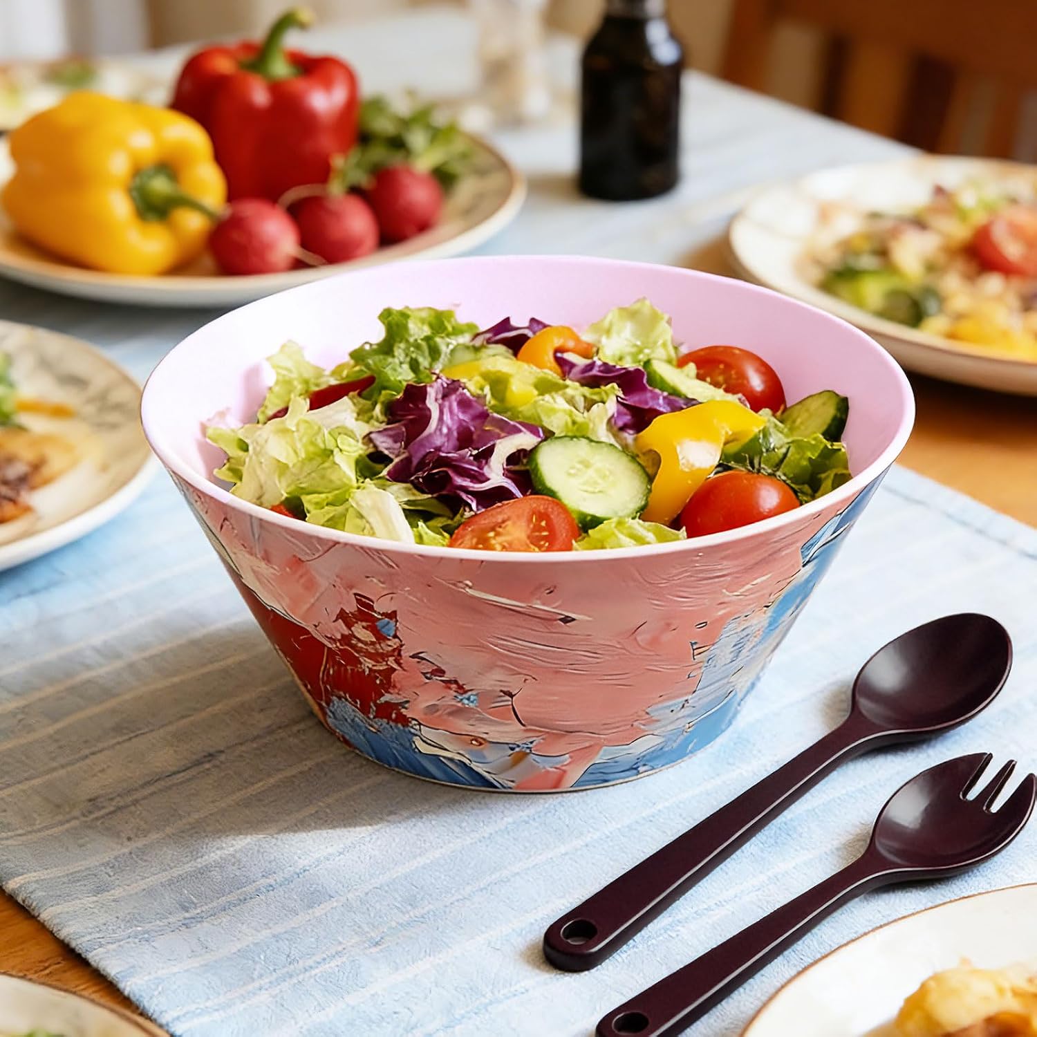 Greentainer Large Vintage Salad Bowls Set of 4-3.1L (104 Oz) Unbreakable Kitchen Bowls for Serving, Mixing, Salad, Cereal, Fruit & Snacks, Microwave & Dishwasher Safe, Dinning Bowl Set(Pink)