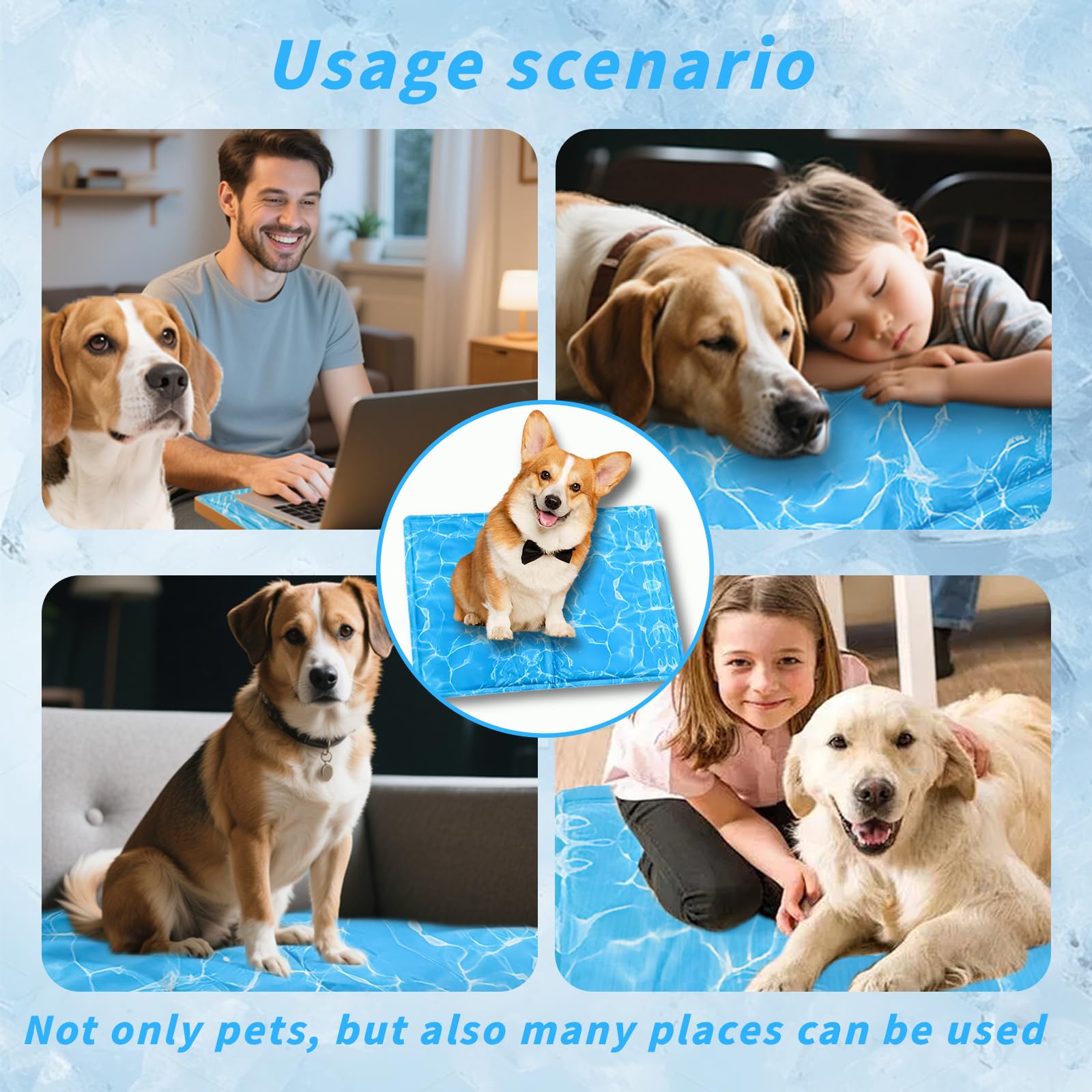 Alfombra Refrescante para Perros y Gatos 65 x 50 cm, Alfombrilla Refrigerante con Gel no Tóxico, Manta Refrescante Perro Impermeable, Cama Refrascante para Mascotas Pequeñas (Efecto agua ondulada)