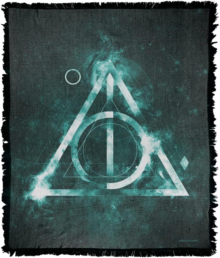 Harry Potter Blanket, 50"x60" Deathly Hallows Woven Tapestry Cotton Blend Fringed Throw Blanket