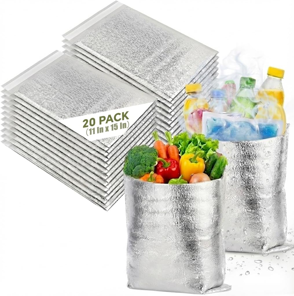 Smilco Reusable Insulation Bags Thermal Box Liners Metalized Box Liners Lunch Food Shopping Bag Insulated Lining Waterproof Insulation Package (20 Pack/ 11 In x 15 In)