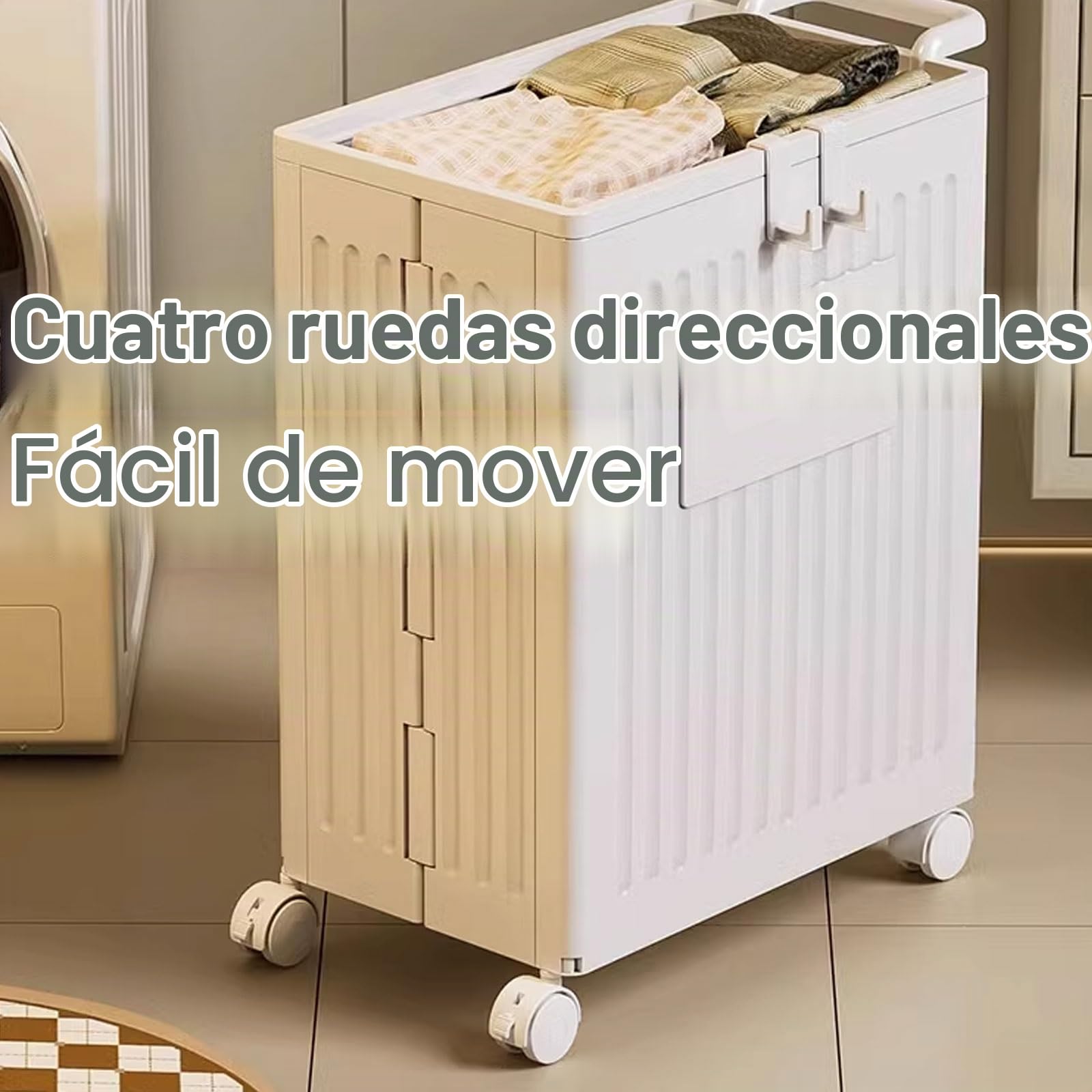 Cesto Ropa Sucia con Tapa con 4 Ruedas Silenciosas Material PP Cesta De Ropa Sucia Multiusos Cesto Ropa Sucia Estrecho para Almacenes, Hoteles, Hospit(White)