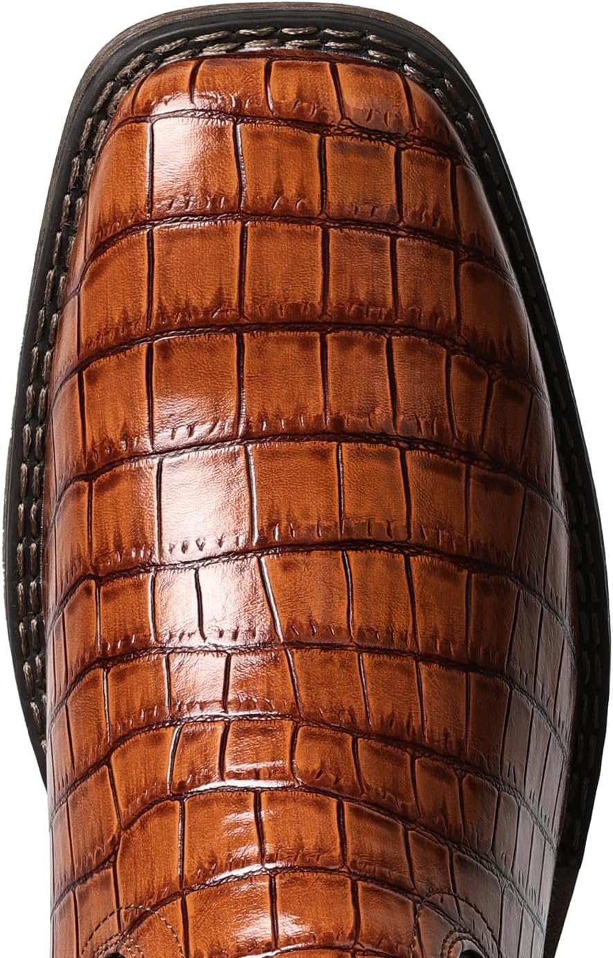 IUV Cowboy Boots For Men Western Caiman Tail Print Wide Fashionable Embroidered Pull On Slip Resistant Boots - Image 3