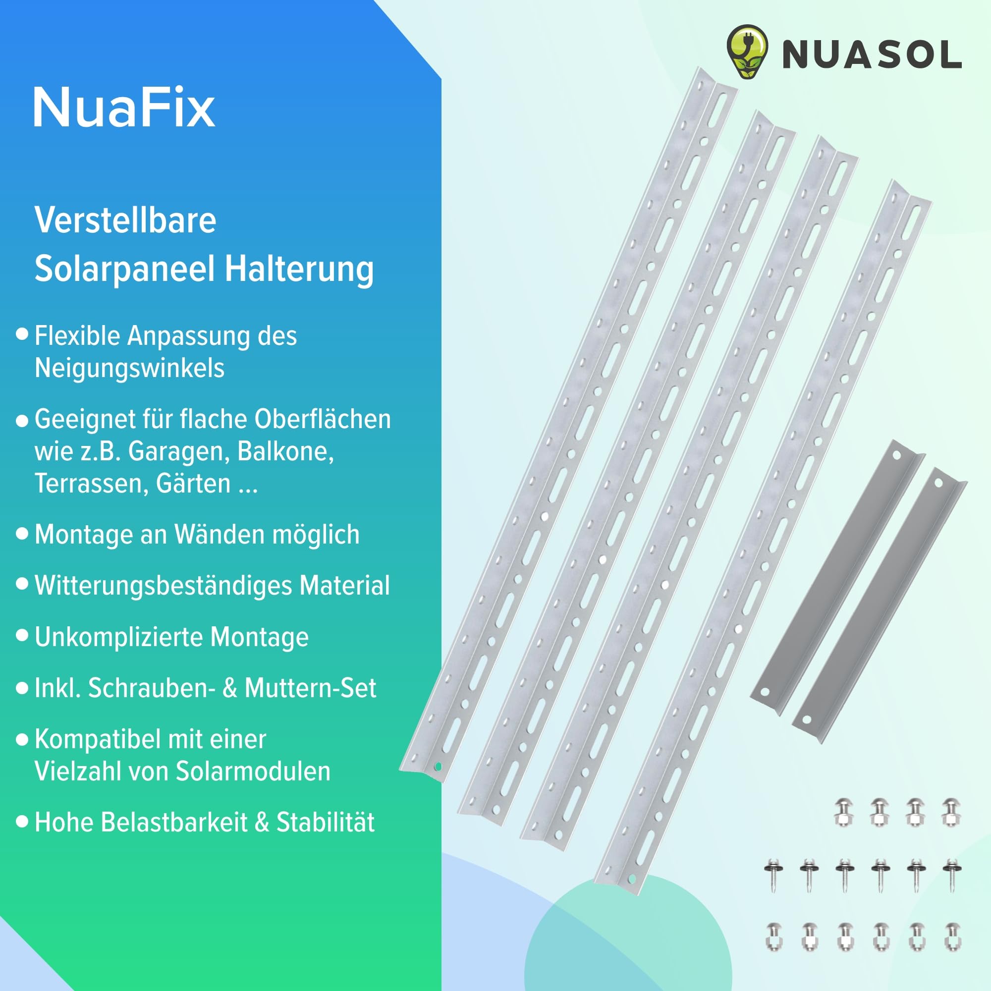 PV 4x Solarpanel Halterung 48 Zoll /118 cm | Solarmodul-Halterung Balkonkraftwerk Aluminium | Aufständerung Flachdach PV verstellbar 0-90° | Halterung für 2 Solarmodule inkl.Montagematerial