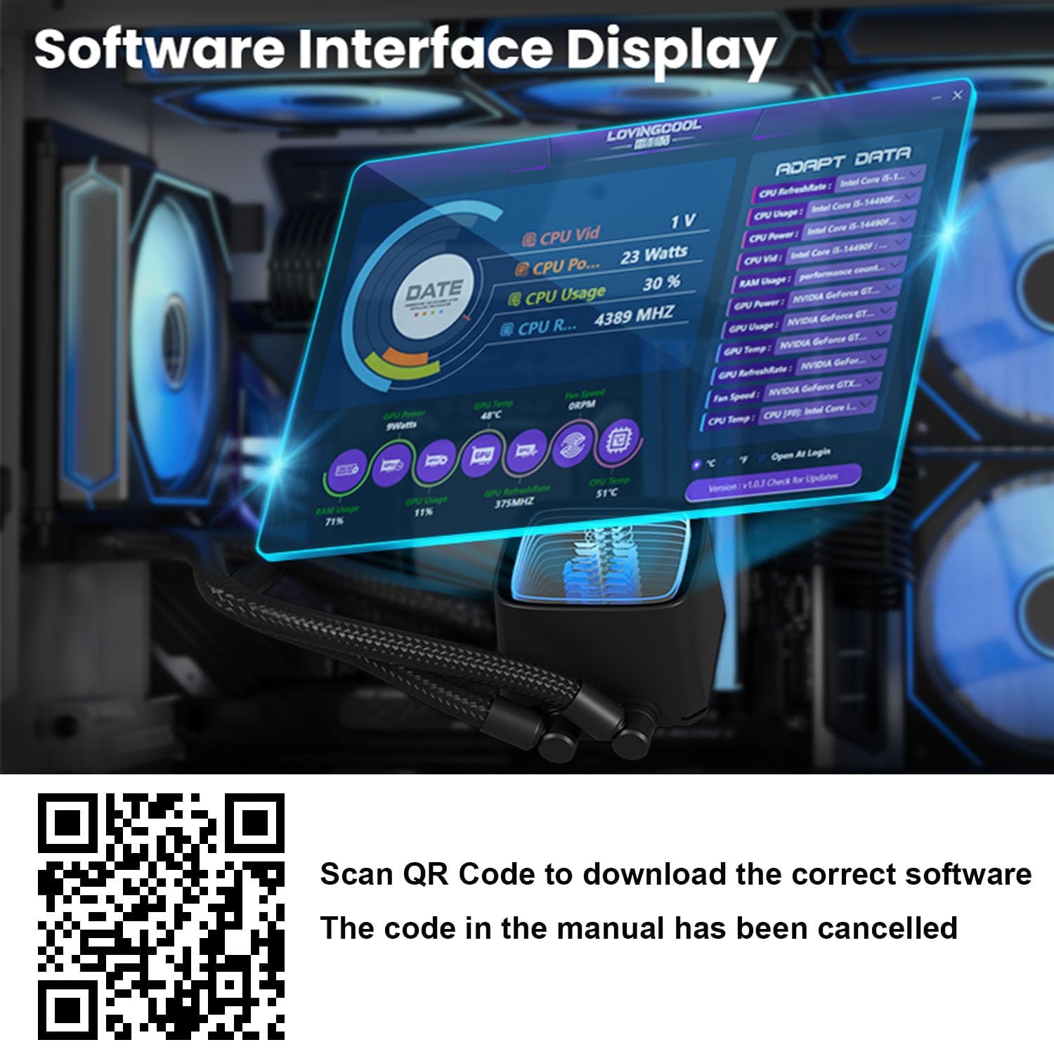 120MM CPU Liquid Cooler with Digital Display Pump,AIO CPU Water Cooler,120mm ARGB PWM Fans,28 Led Besds,LGA 1700/1200/115X/1366/775&AM5/AM4