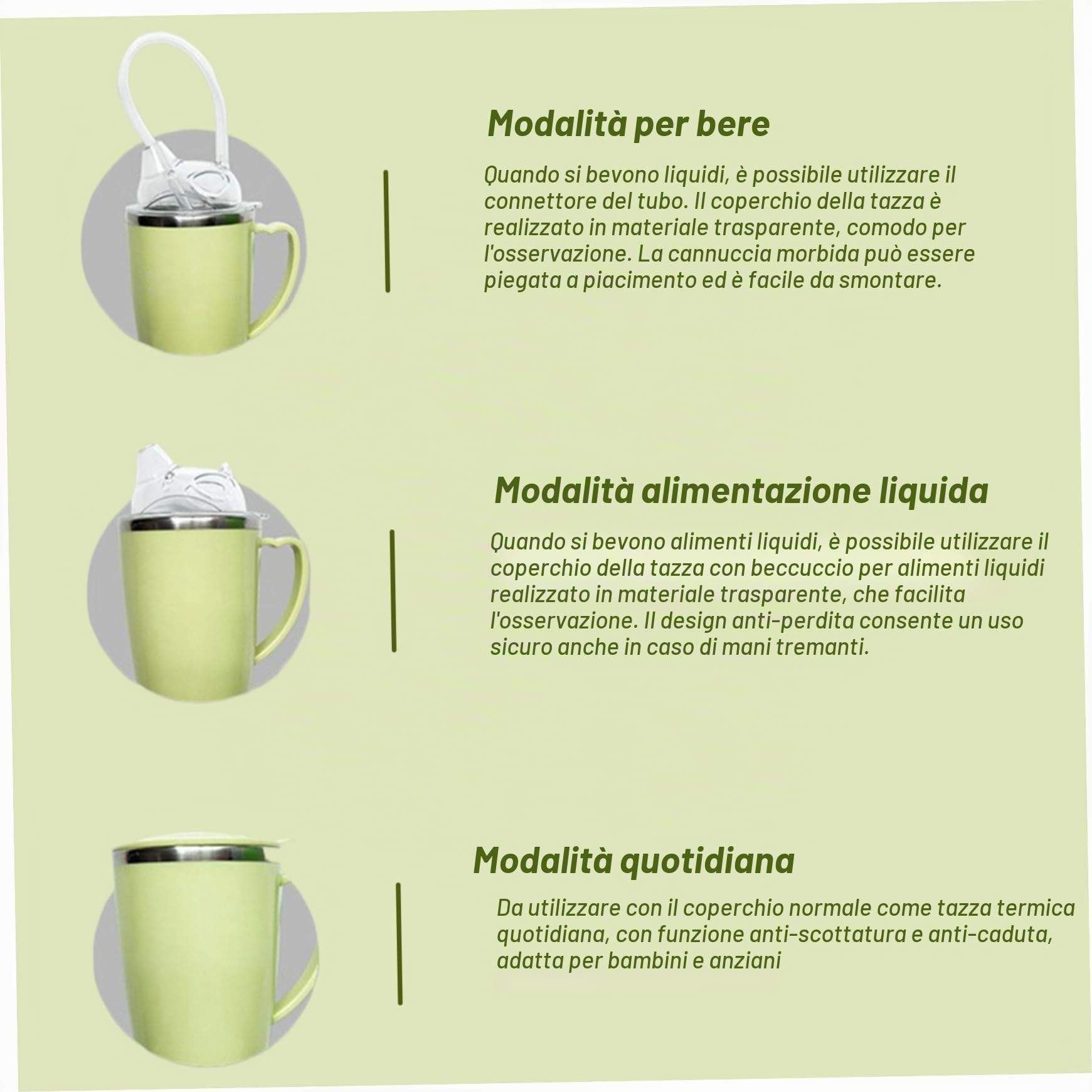 Coppa di sippy per adulti, becher per anziani, 350 ml a prova di fuoriuscita di tazze sippy per adulti con cannuccia, tazze di disfagia in acciaio inossidabile 3 in 1 con manico