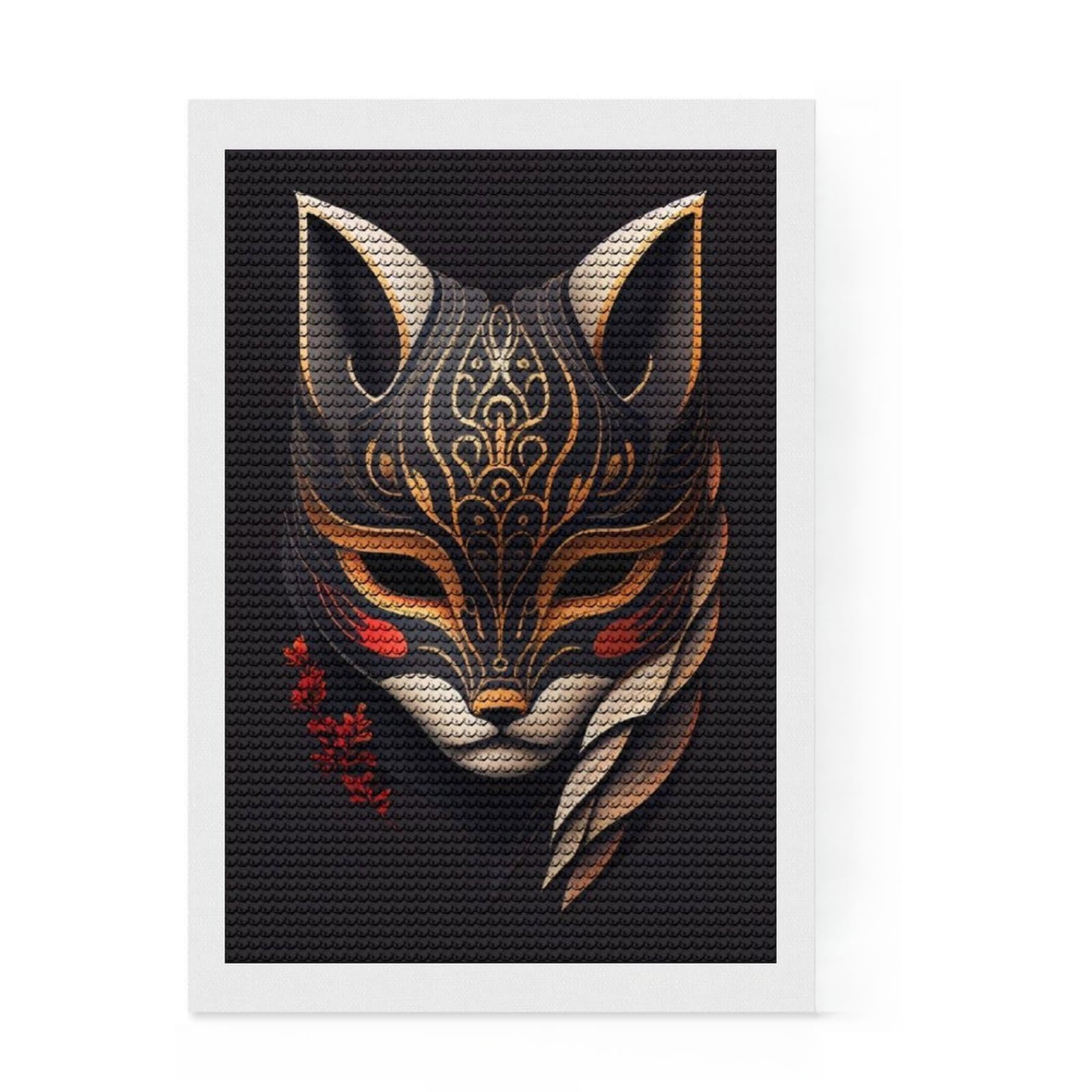 Junmoney Lucky Kitsune Mask Diamond Art Kit 8"x12", for Family Craft Time, Stress Relief Craft, Farmhouse Decor, Christmas Gift, Printed Canvas