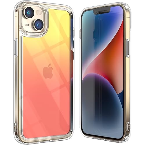MYBAT PRO Clear Bicolor Case for iPhone 14 Case 6.1 inch, Slim Stylish Mood Series Military Grade Drop Shockproof Non-Yellowing Protective Cover for Women Girls, Yellow to Pink Gradient