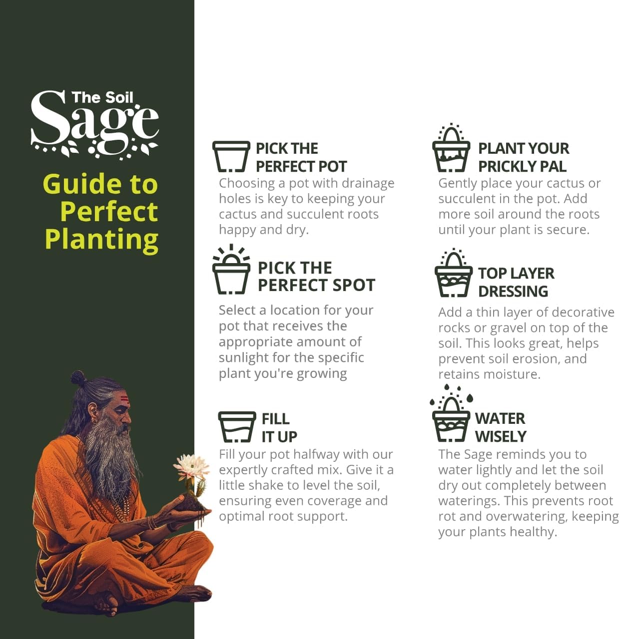 The Soil Sage 5 Dry Qt Cactus & Succulent Potting Soil Mix, USA Made - Gritty, Fast Draining, Soilless, Root Boosting, Peat-Free - Growth of Cactus, Succulents, Jade, Aloe Vera (5 Qt)