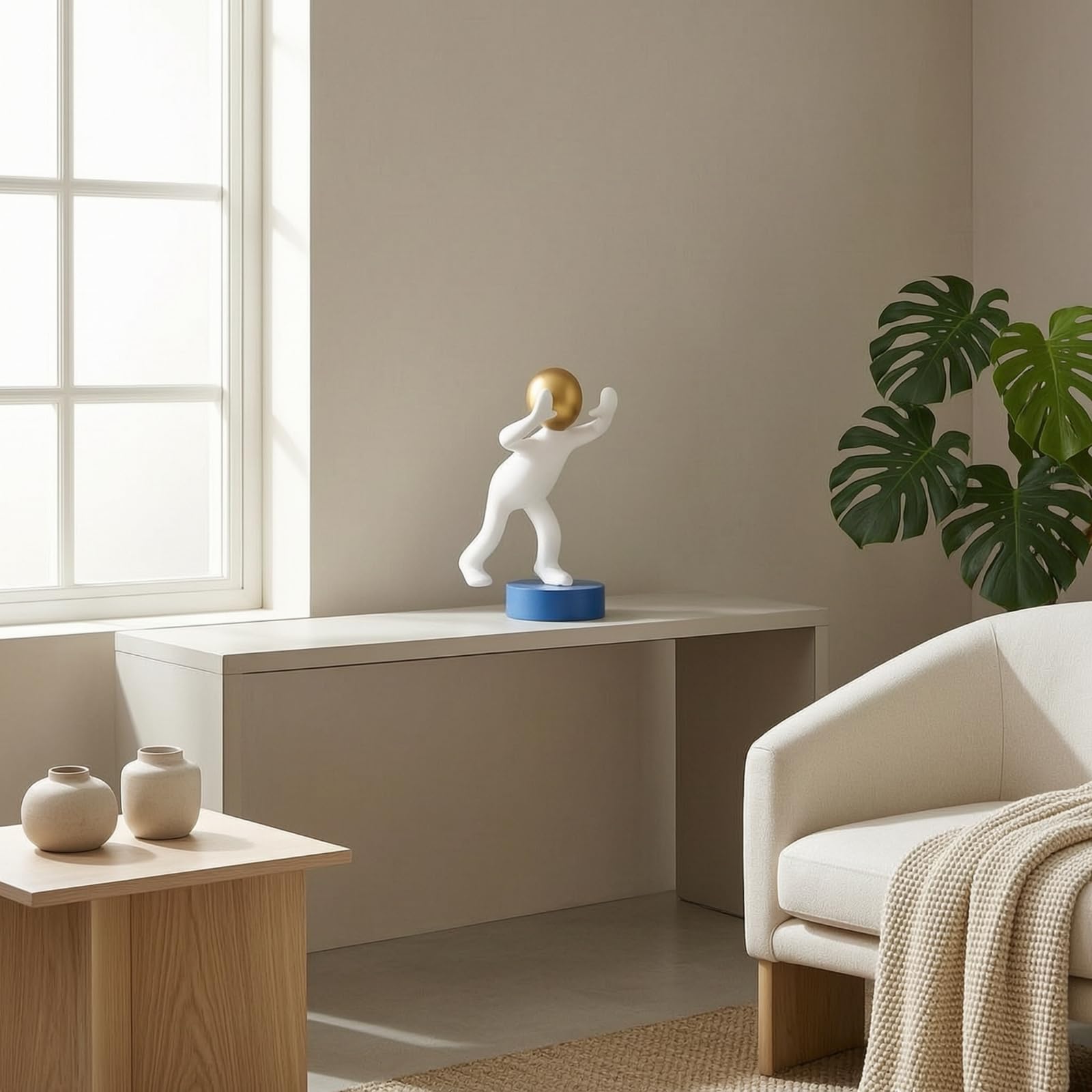 Baoblaze Statuetta Decorativa Moderna in Resina con Testa Metallizzata E Base Solida Superficie Levigata E Forma Minimal Adatta per Librerie Consolle Scrivania, D 19-10-31cm
