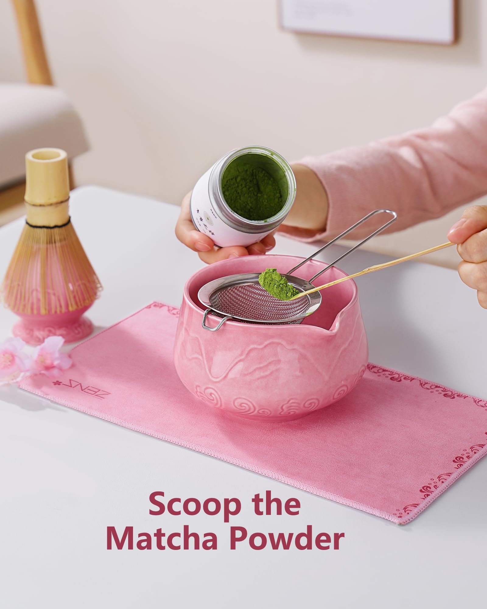 ZENS Premium Matcha Whisk Set - Pink -3