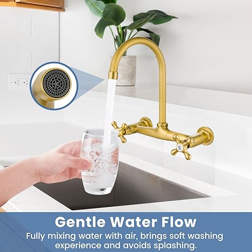 Miniatura 2 de Airuida Grifo de Cocina Comercial de Montaje en Pared de Latón Antiguo, Grifo de Fregadero de Cocina de Montaje en Pared, Grifo de Montaje en Pared