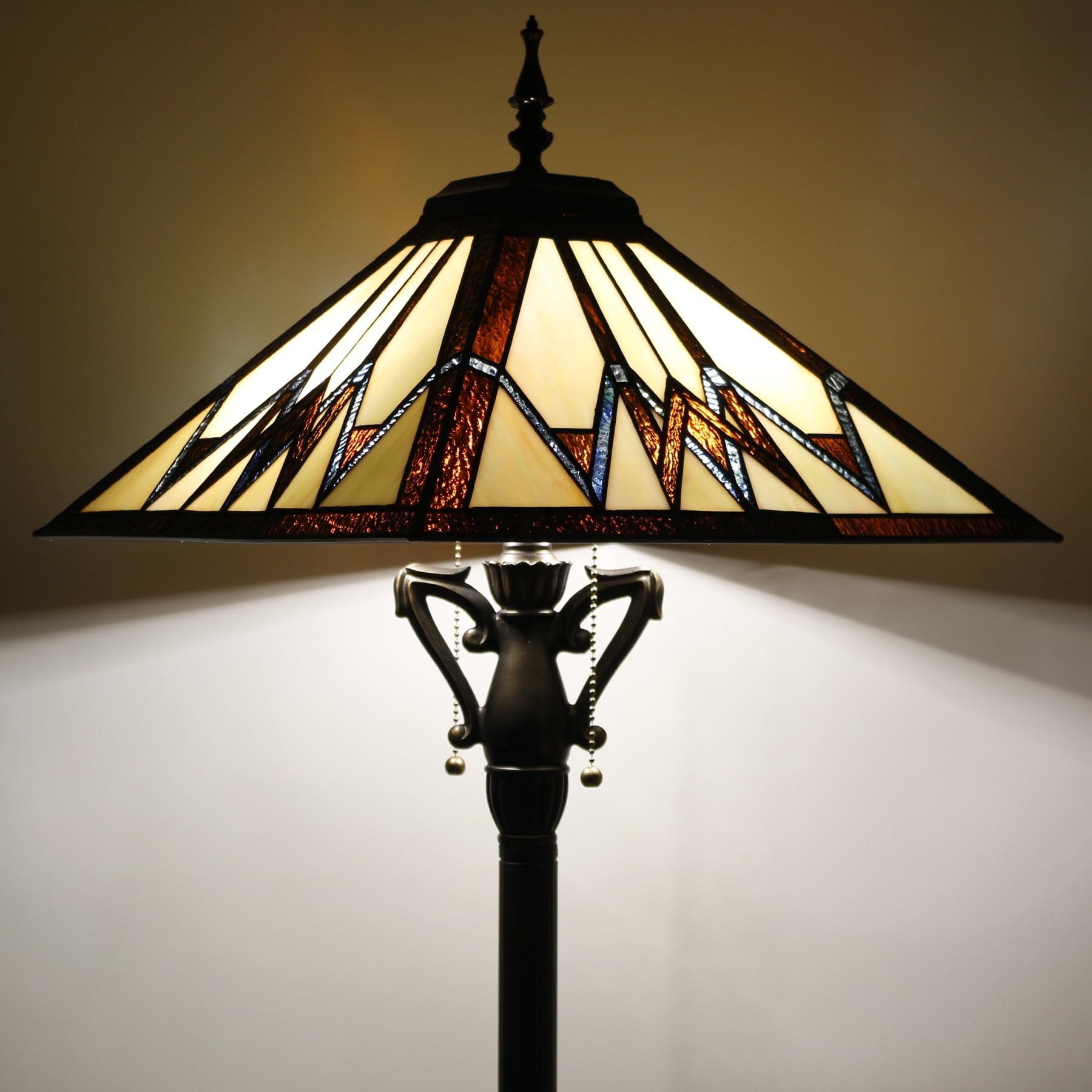 AVIVADIRECT Tiffany Floor Lamp Cream Amber Mission Style Stained