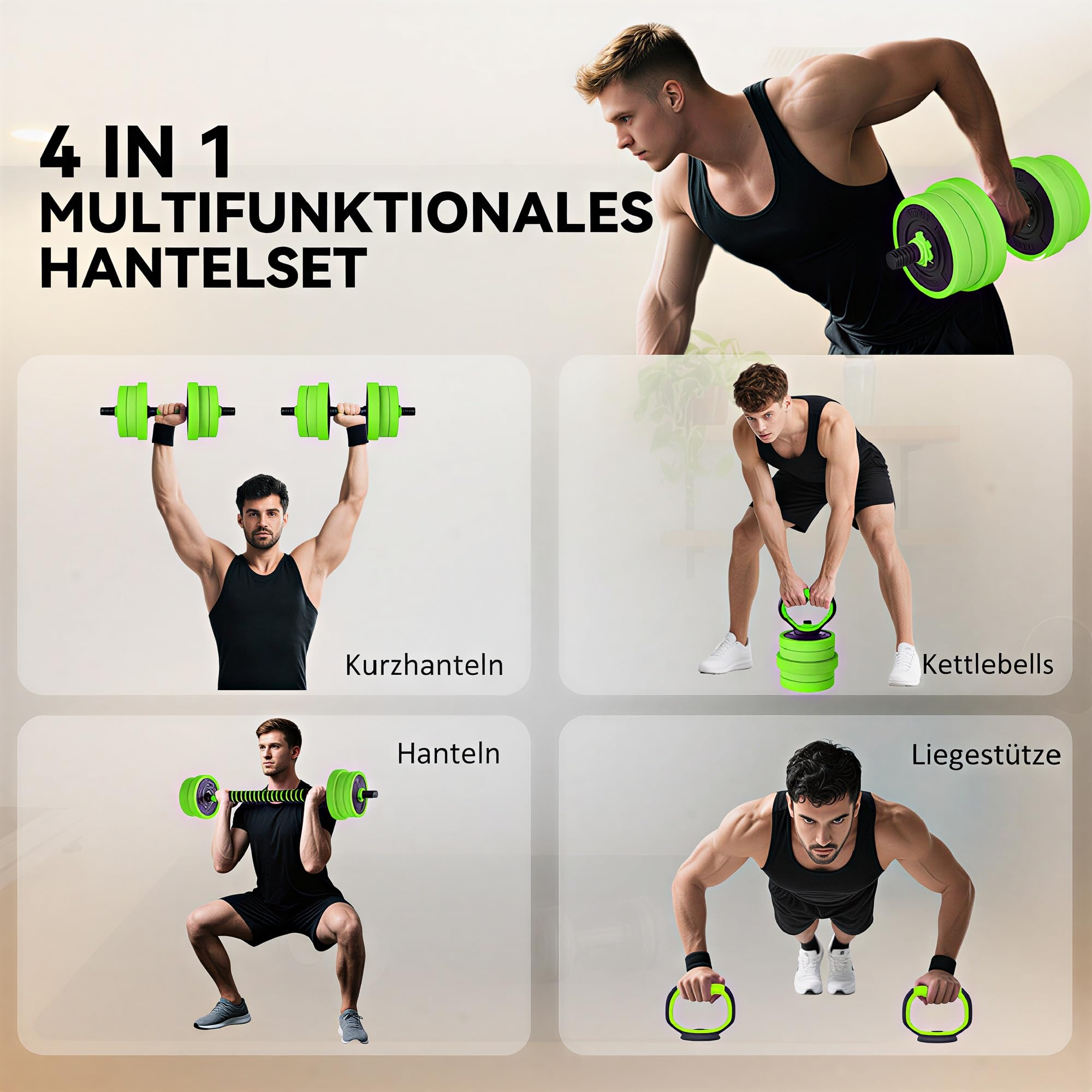 SPORTNOW Zestaw hantli 4 w 1, 20 kg, regulowane krótkie i długie hantle | Kettlebell, profesjonalne uchwyty do pompek, do domu, treningu siłowego i fitnessu