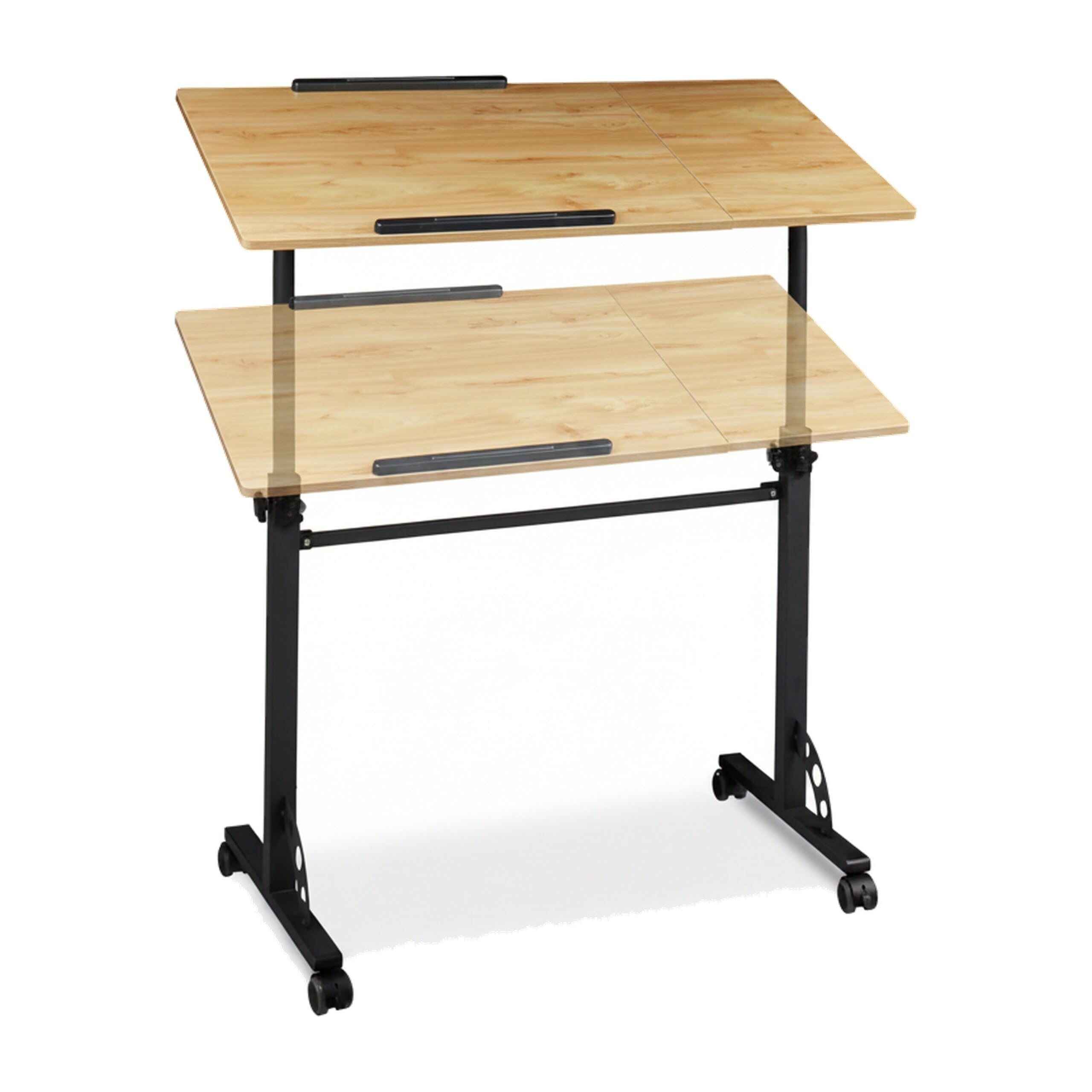 Relaxdays Tavolino Porta Pc, 110 x 100 x 50 cm, Carrello con Ruote, Regolabile in Altezza e Inclinazione, Marrone Chiaro