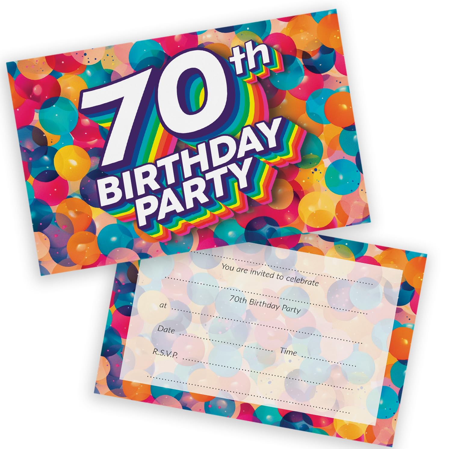 70th Birthday Party Invitations Men Women - Rainbow Balloons 36 Pack - Adults Birthday Invitations for Friends Family A6 Bday Party Invites Invitation Cards with Folding Envelopes