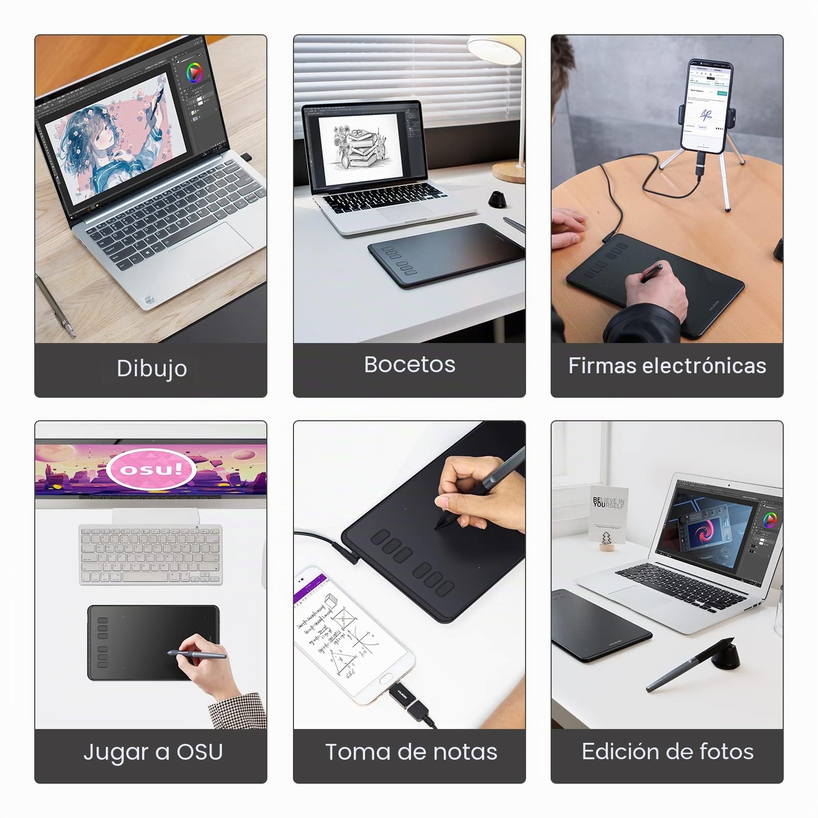 HUION H640P Tableta Gráfica con 8192 Niveles de Sensibilidad a la Presión con Lápiz Óptico Sin Pilas y 6 Teclas de Función Personalizables