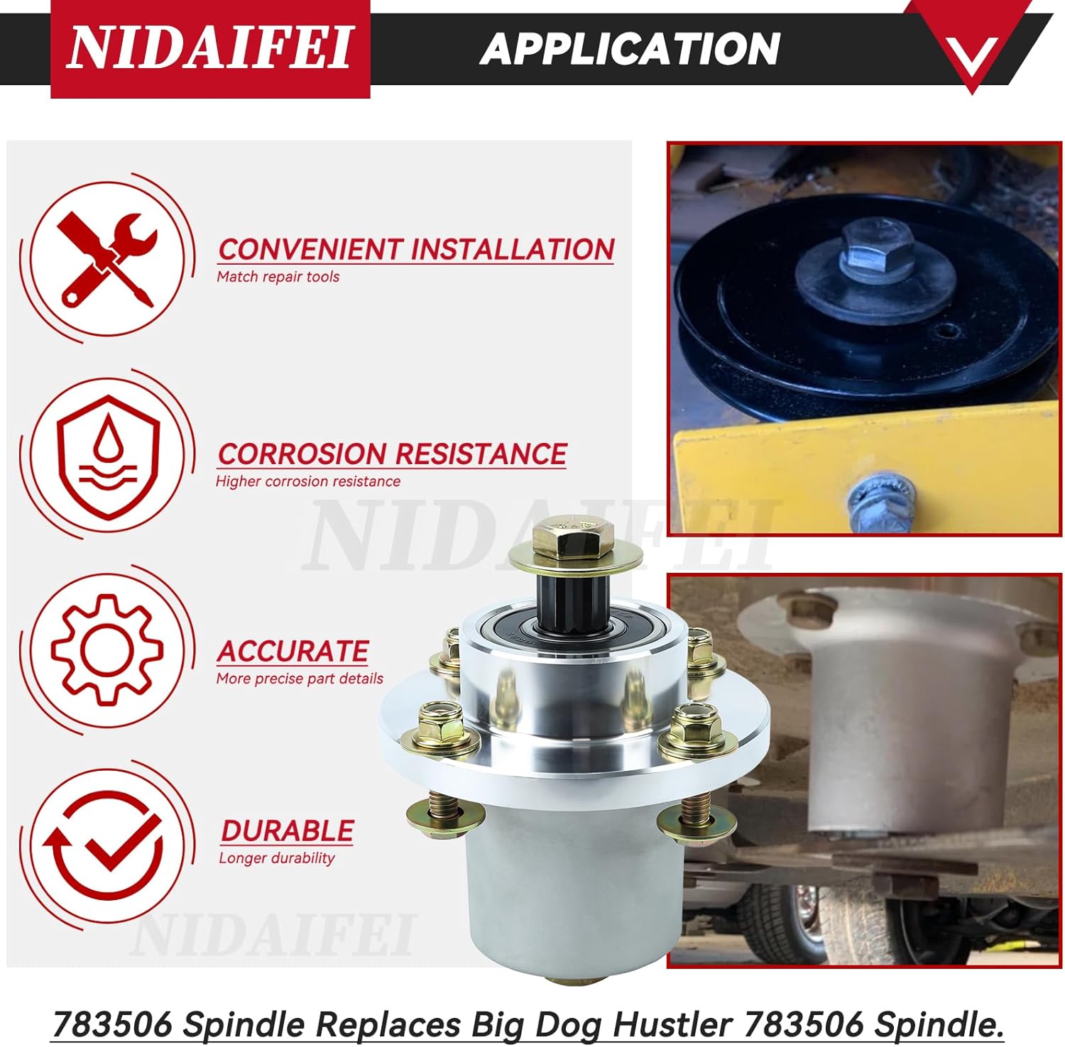 3 Pack 783506 Spindle Assembly with 786889 Pulley for Hustler Fastrak 54 inch Deck Spindle, Hustler 54, Hustler FasTrak 48, Hustler Fastrak SD 54 inch Spindle, Hustler FasTrak 52 Spindle