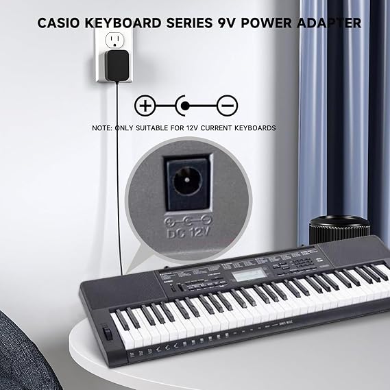 DC 12V Casio Keyboard Power Cord Charger for Casio Keyboard WK-1200 WK-1300 WK-1600 WK-1800 WK-1630 WK-3000 WK-3000D WK-3200 WK-3300 WK-3500 WK-3800 WK-8000 AD-12MLA(U) AD-12CL AC Adapter