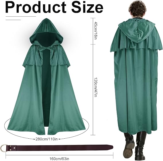 Sunlisky Renaissance Costumes Cloak with Hood Arm Holes Women Medieval Hooded Cape for Halloween Cosplay