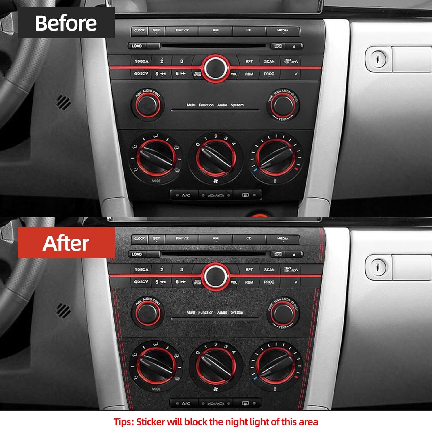 BETTERHUMZ Air Conditioning CD Control Panel Sticker Compatible with Mazda 3 Axela 2004-2009 Mazdaspeed 3 for Alcantara Carbon Leather Car Center Sticker Interior Tuning Accessories (Suede Black)