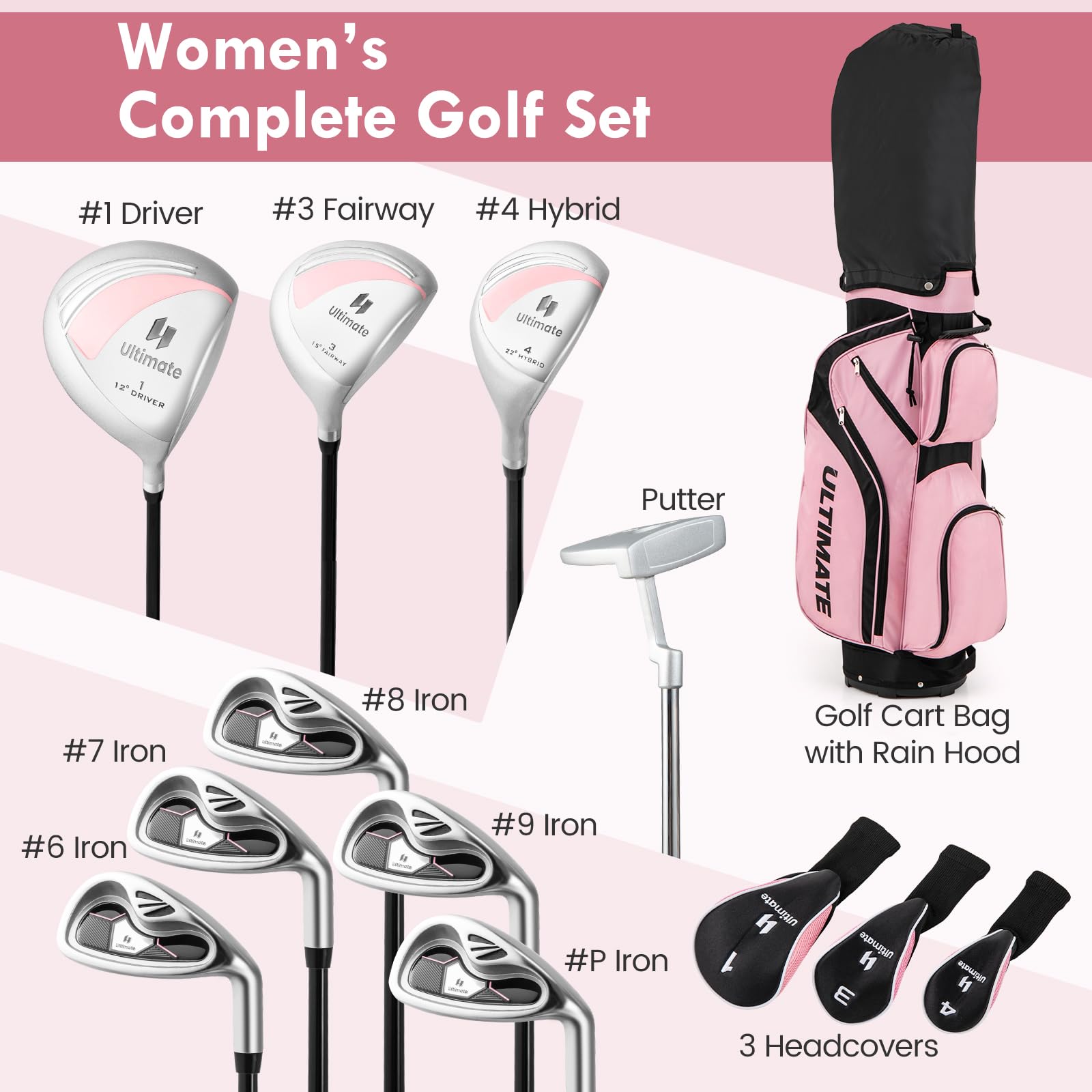 Amazon | GYMAX レディース ゴルフクラブ一式 14点 右利き ゴルフ