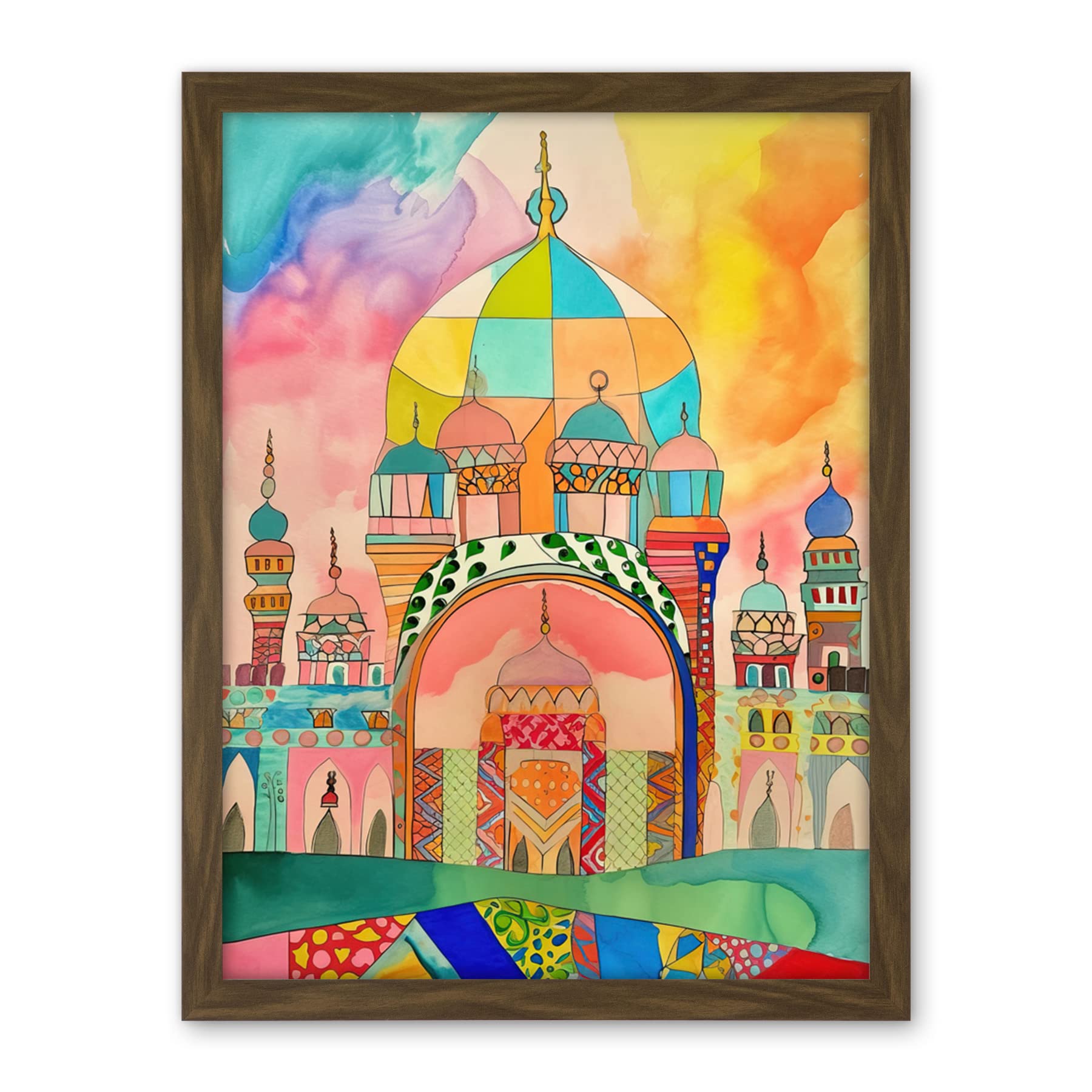 Artery8 Abstract Mosque Islam Folk Art Artwork Framed Wall Art Print 18X24 Inch