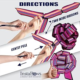 InstaBows Large Pink Gift Bow 12 Color Changing Holographic Pull String Bow Perfect for Gift Wrapping Big Presents Cars Bikes & More