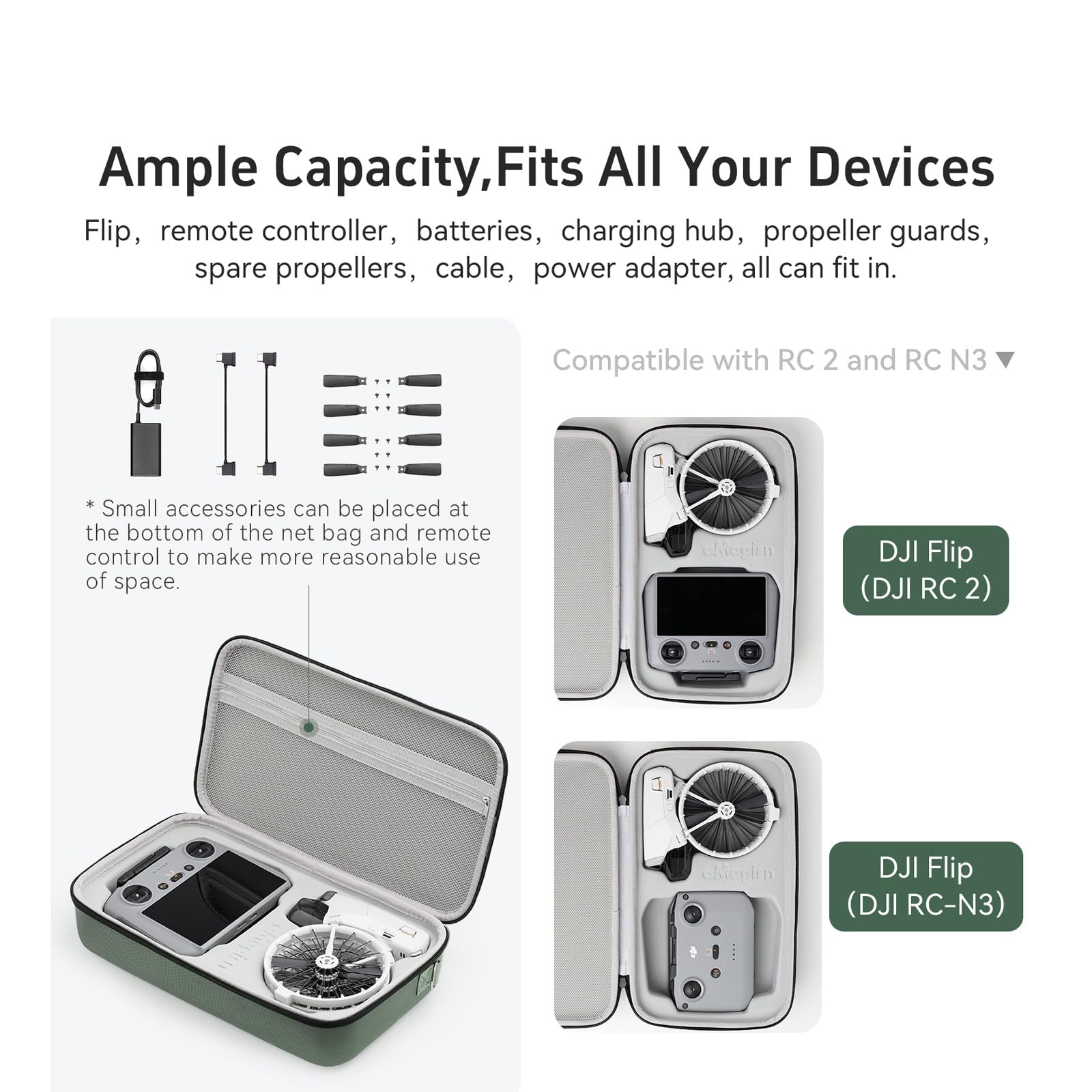 Custodia a libro all-in-one per DJI custodia protettiva antigraffio impermeabile adatta per telecomando RC 2/RC-N3, organizer per batteria e accessori per droni (nero)