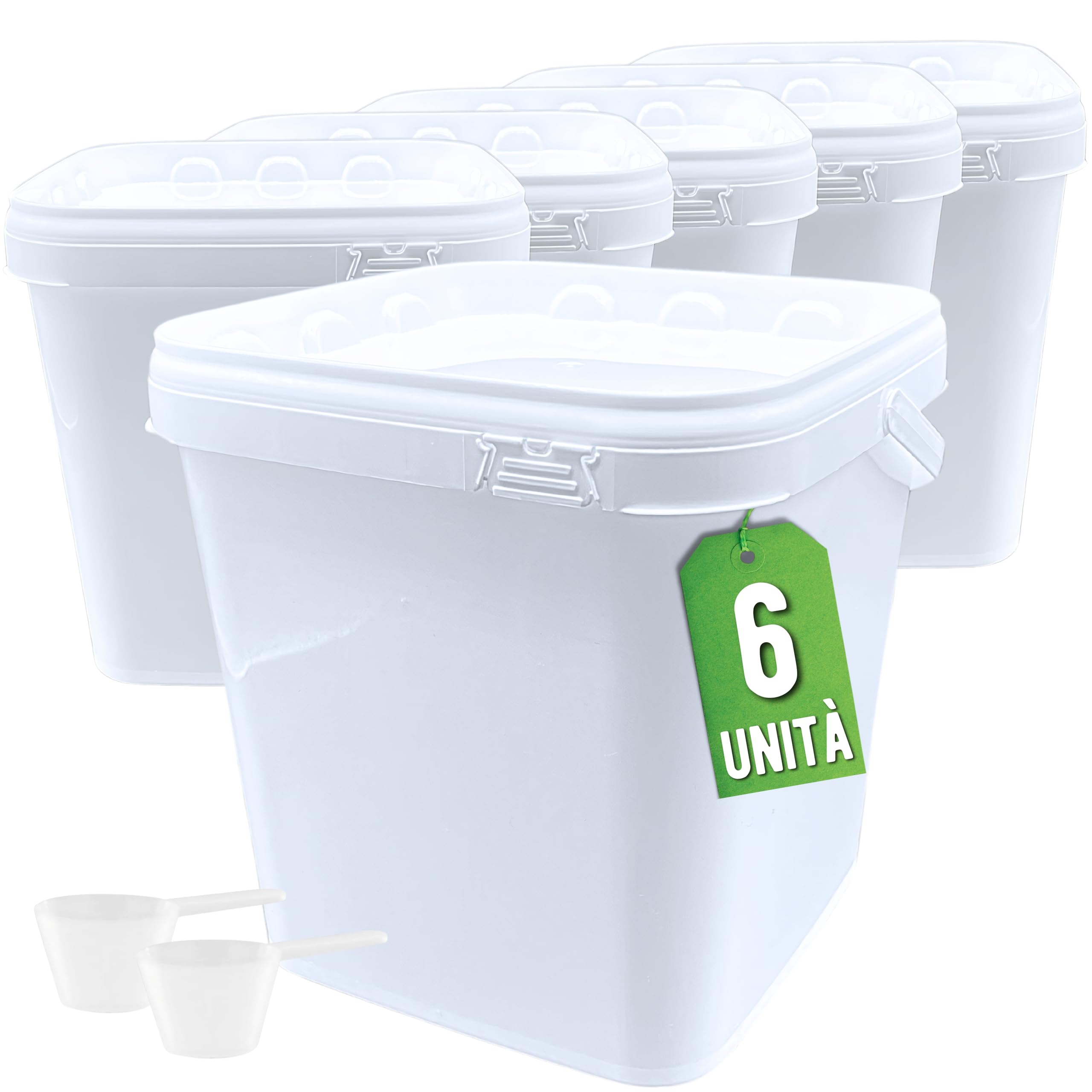 FixedByU Set Di 5 Secchi Con Coperchio 16 Litri – Contenitori Per Alimenti E Prodotti Chimici, Ermetici, Con Manico, In Polipropilene Bianco