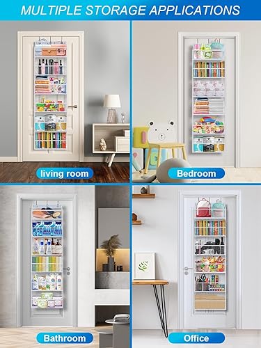 Miniatura 7 de Organizador para colocar sobre la puerta, organizador de almacenamiento resistente para detrás de la puerta con ventana transparente, 6 bolsillos de