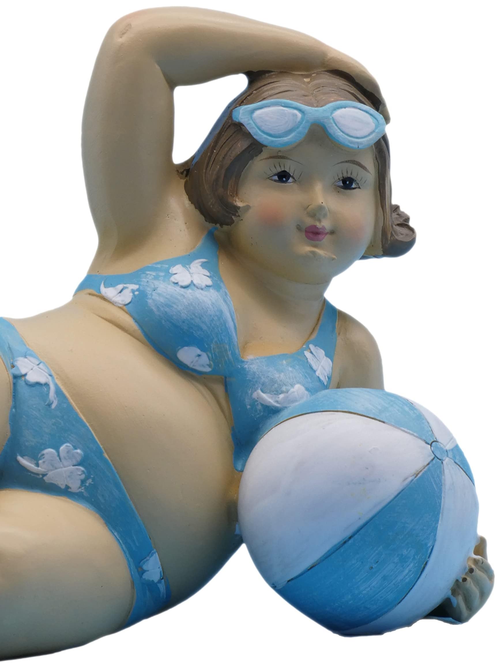 Pommerntraum ®| ❤ Dekorationsfigur Sammlerfigur Maritime Badenixe Üppige Dame mollige Mollige Badelady Nana moppelige Lady Marie (Blau - Weiss)