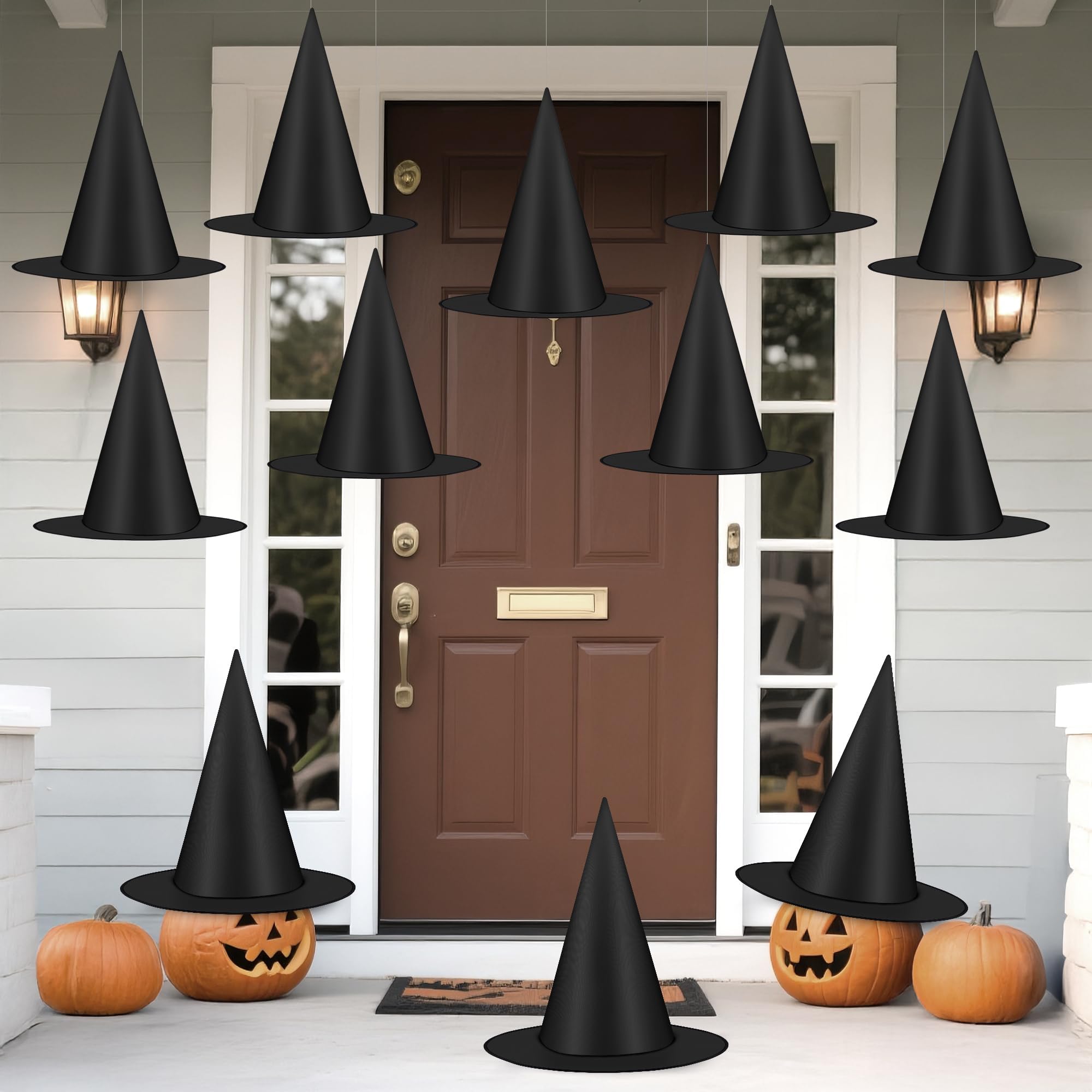Luces 12 PCS Witch Hats, Thickened Hanging Witches Hats Halloween Decor | Black Witch Hat with 164 FT Rope Wizard Decor to Hang from Ceiling, Halloween Decorations Witch Costume Accessory