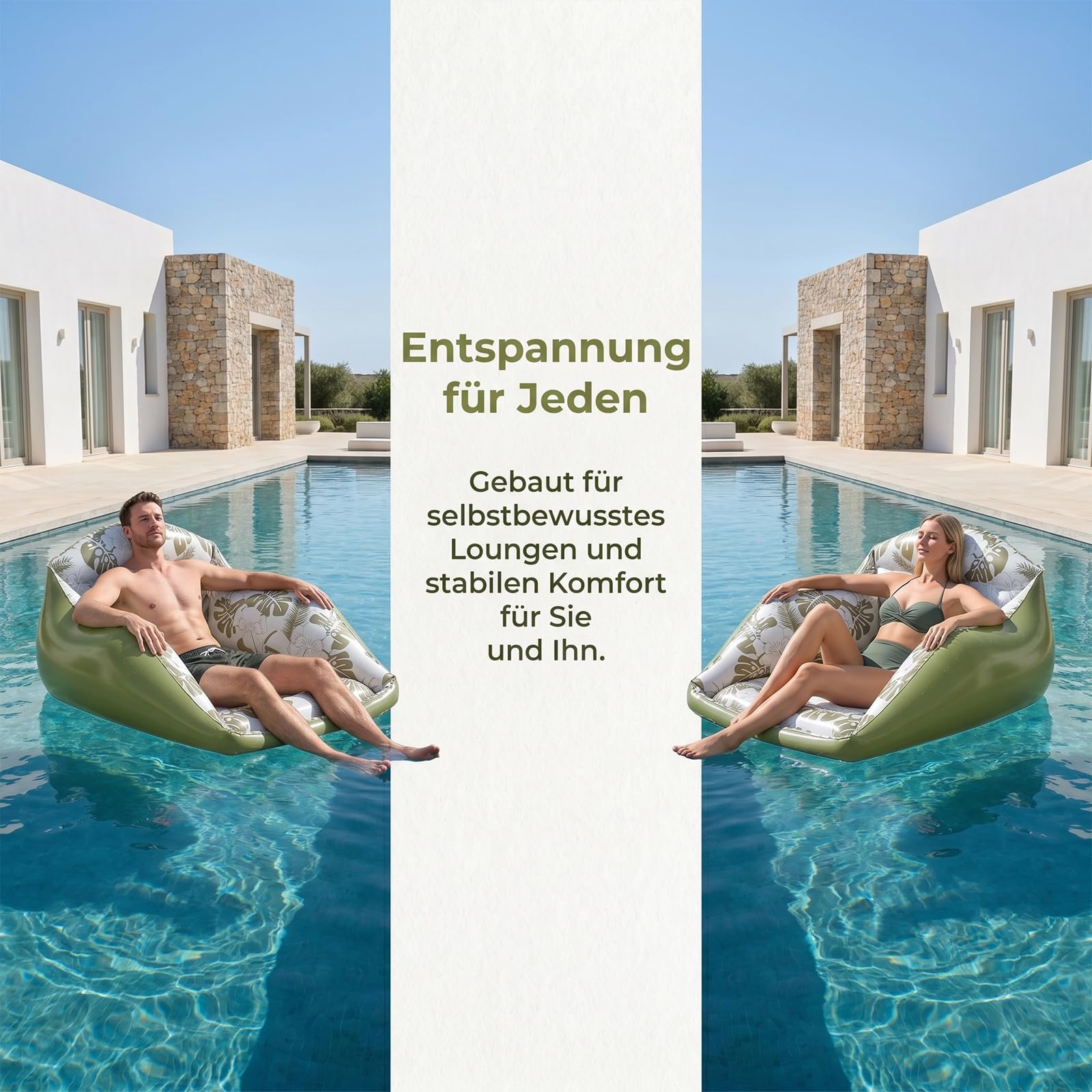 U-Shaped Water Inflatable Pool Float, U‑Form Aufblasbare Pool‑Liege mit Rückenlehne & Kühl-Sitz,Inflatable Pool Lounge Chair, Faltbar, für Strand, See & Schwimmbad