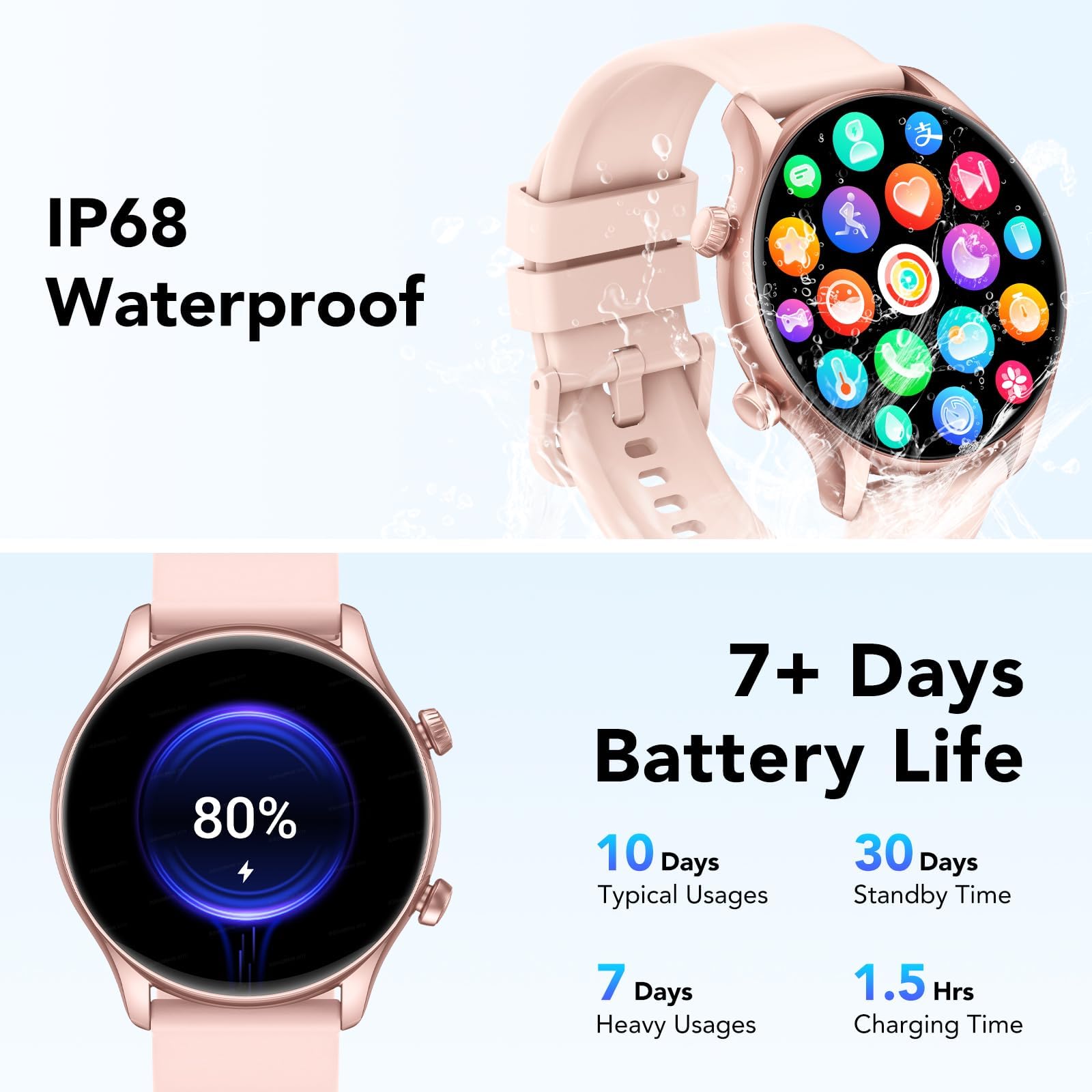 Smartwatch Donna, 1.39" Orologio Smartwatch Donna con Effettua/Risposta Chiamate, Fitness Tracker con 120+ Sportive, Contapassi/SpO2/Cardiofrequenzimetro, IP68 Smart Watch per Android iOS (Rosa)
