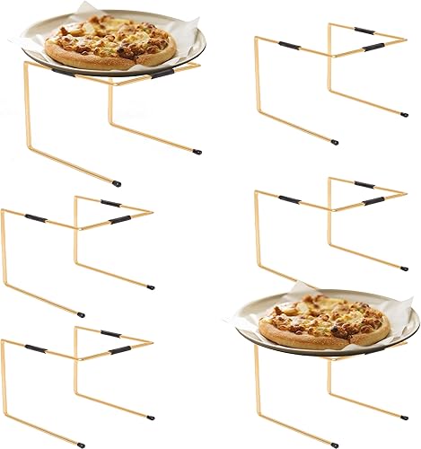 HPC DECOR - 6 soportes de metal dorado para pizza, soporte elevador de bandeja para pizza, soportes elevadores de exhibición de alimentos para