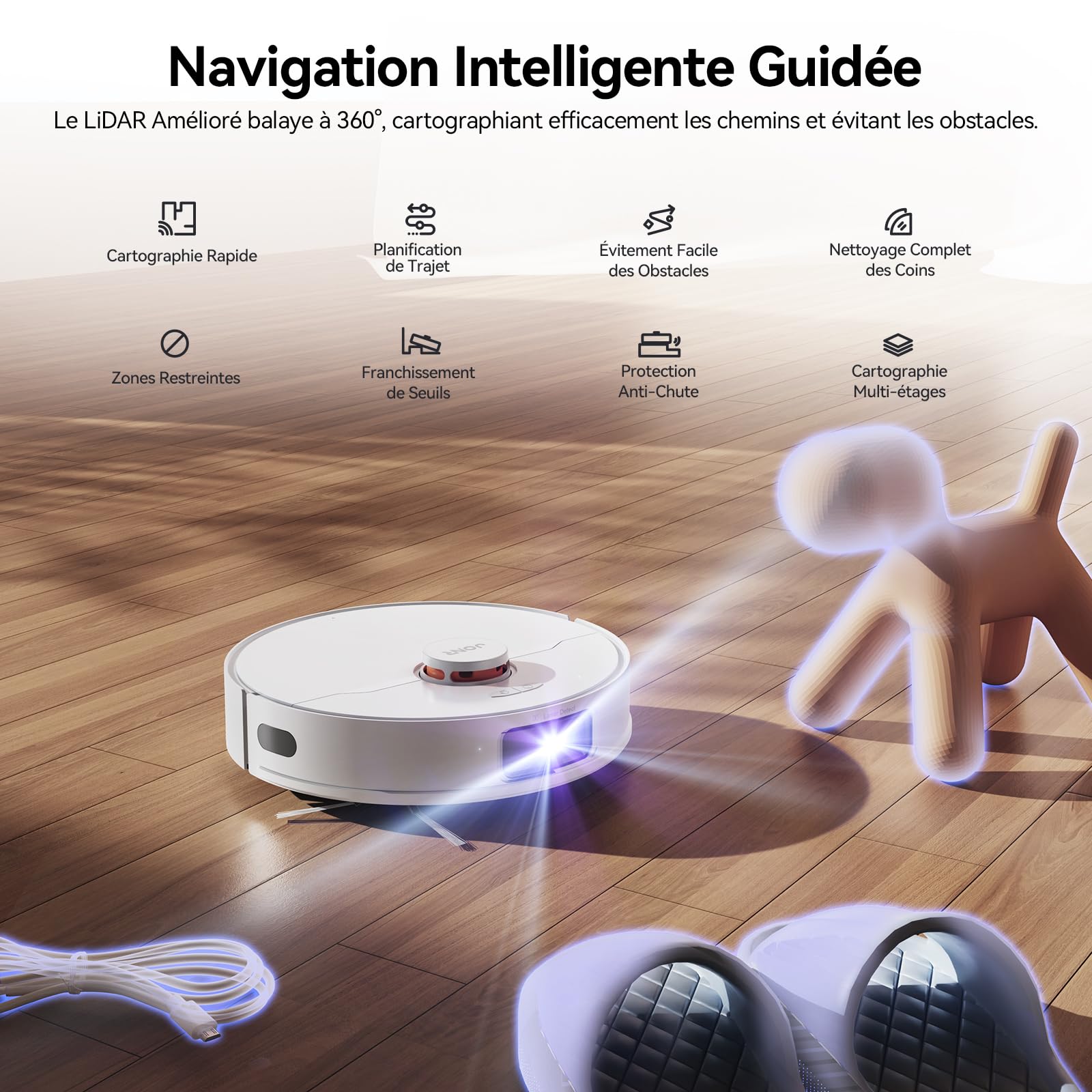 JONR T5 Pro Robot Aspirateur Laveur, 8000Pa Robot Aspirateur avec Station, Serpillière Extensible Automatique de Vidange Lavage Séchage, Navigation AI LiDAR