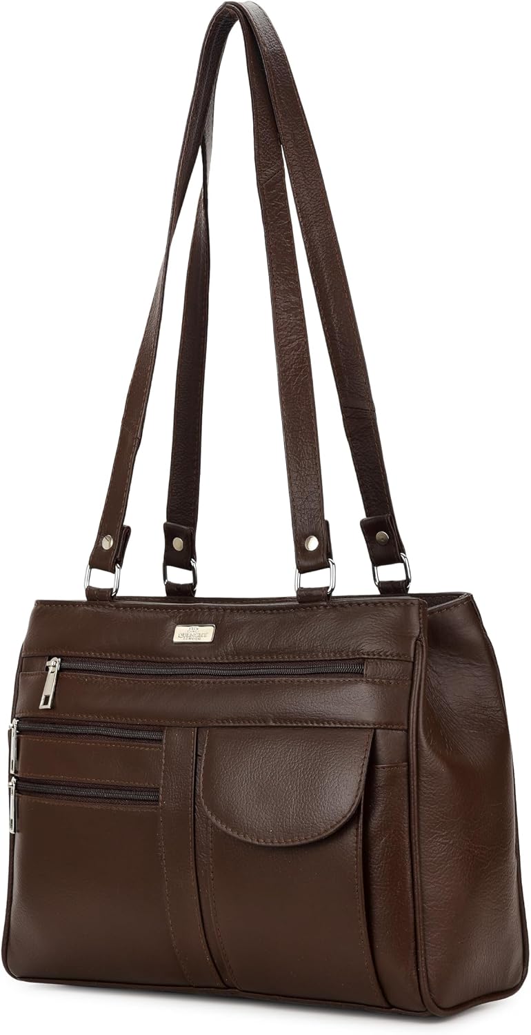 Quenchy London Ladies Black Leather 2 Strap Shoulder Purse Handbag - 5 Zip Pockets & Compartments inc Mobile Phone Holder, Medium Size Fashionable Designer Womens Bags - QL188K image 5