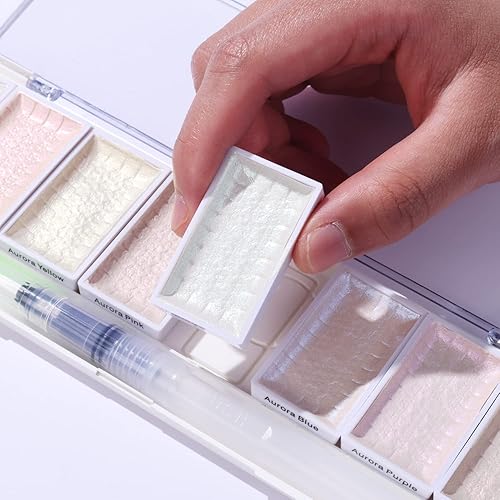 Miniatura 2 de Tinge Aurora - Juego de pintura de acuarela, 8 colores con purpurina, acuarelas metálicas con 1 pincel de agua para artistas, estudiantes, escritura