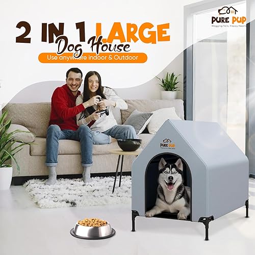 Miniatura 7 de Casa para perros al aire libre con toldo en el techo, cama elevada con ventanas de malla de 16.1 x 9.4 x 6.7 in12.6 lbs - Refugio resistente a la