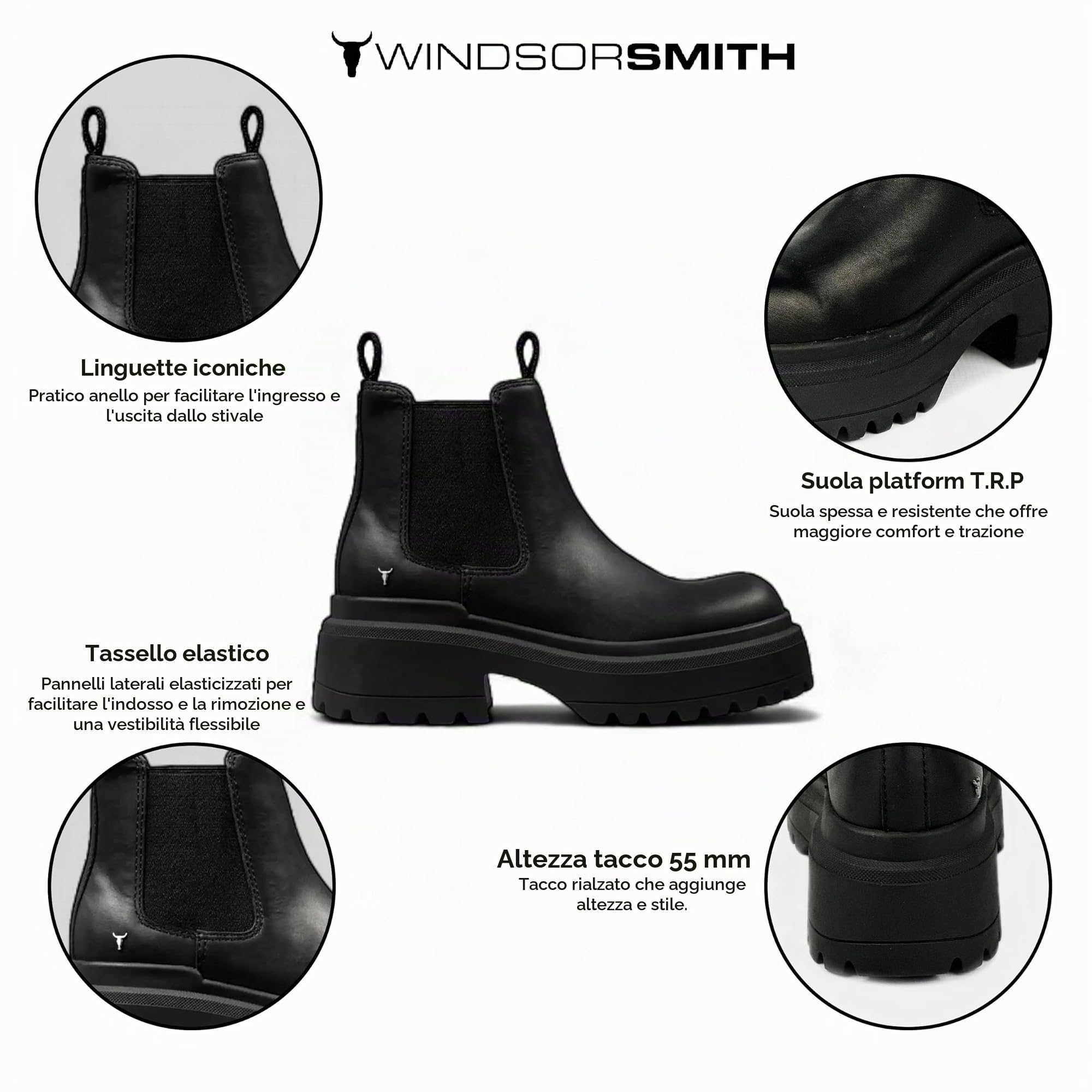 Windsor Smith Donna Nero Chunky Pelle Piattaforma Chelsea Boots - Dopamina