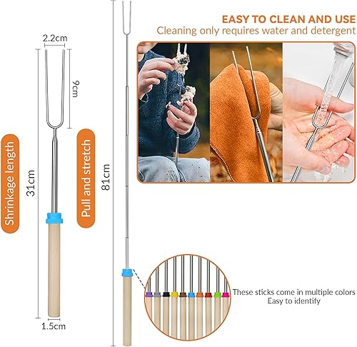 Miniatura 4 de Paquete de 5 palitos Smores para hoguera de rango escalable de 31  31.9 in, tenedores de barbacoa con bolsa de almacenamiento  Juego de palos para