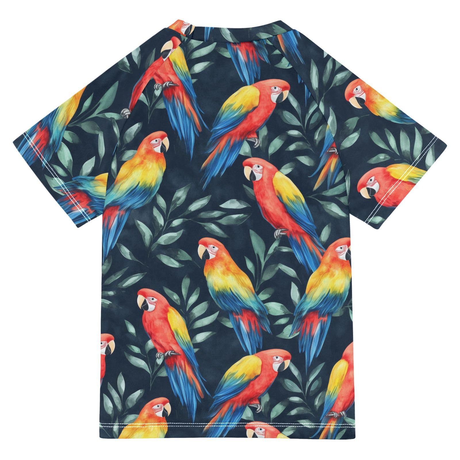 ALAZA Boys Rash Guard Swimming Shirt for Boys Short Sleeve Colorful Parrots UPF 50+ 5-6T