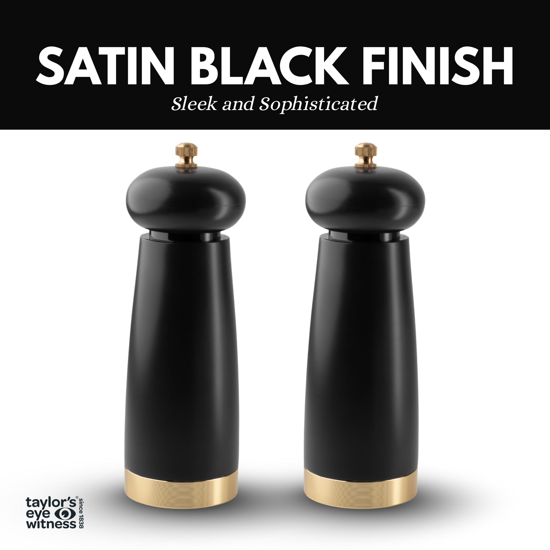 Salt and Pepper Grinder Set, Satin Black Refillable Mills for Kitchen Cooking. Refill with Table Or Himalayan Salt - Image 3