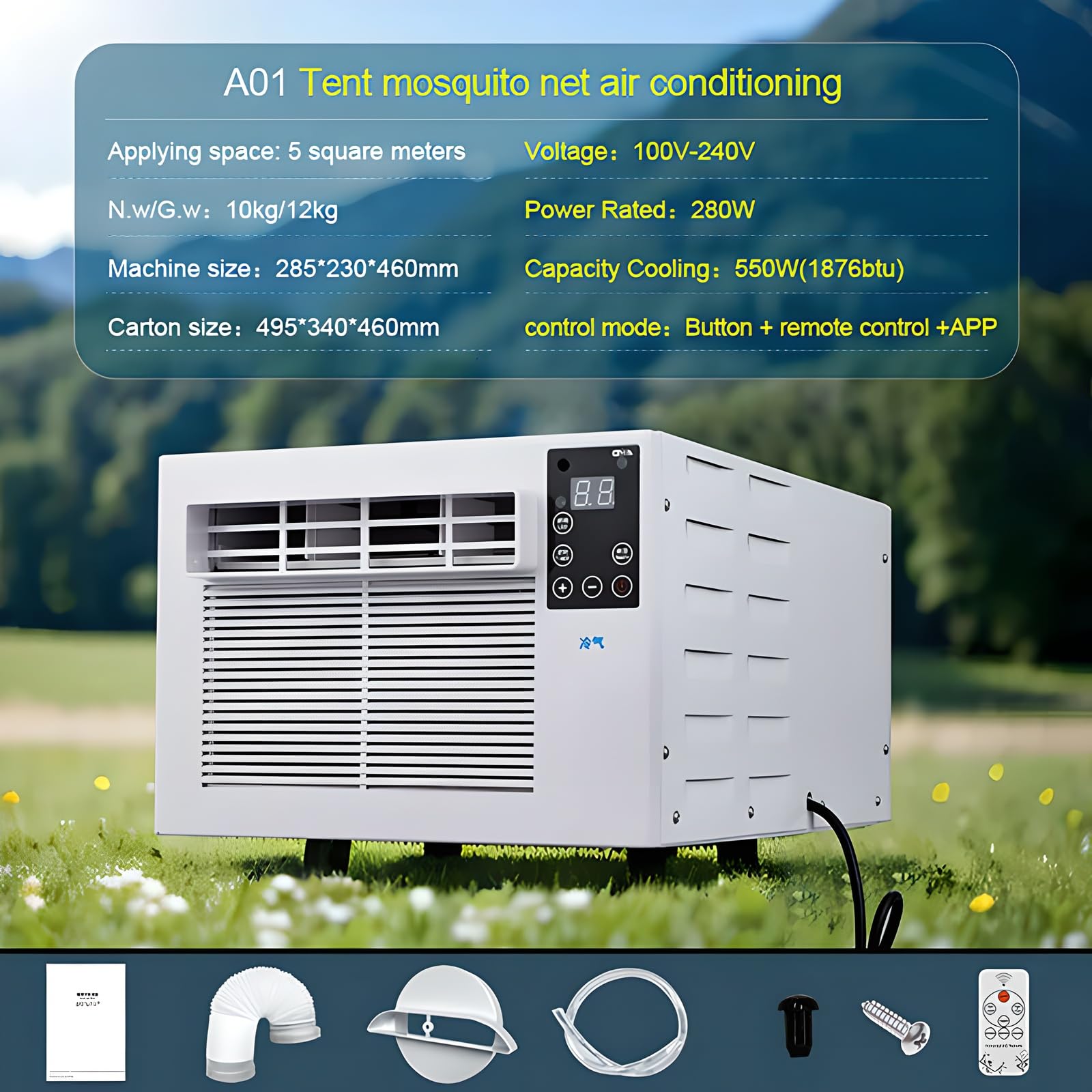 unità AC Portatile, 3-in-1 Cool Vent Dehumidify, 1876 BTU Raffreddamento Silenzioso per dormitorio, Ufficio, Camper, 5-8 Metri cubi, Risparmio energetico con Telecomando Timer