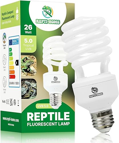 REPTI HOME Luz UVB para reptiles 5.0, 26 W Tropical y Subtropical UVA UVB Bombilla para reptiles, Terrario Tropical Compacto Fluorescente Bombilla