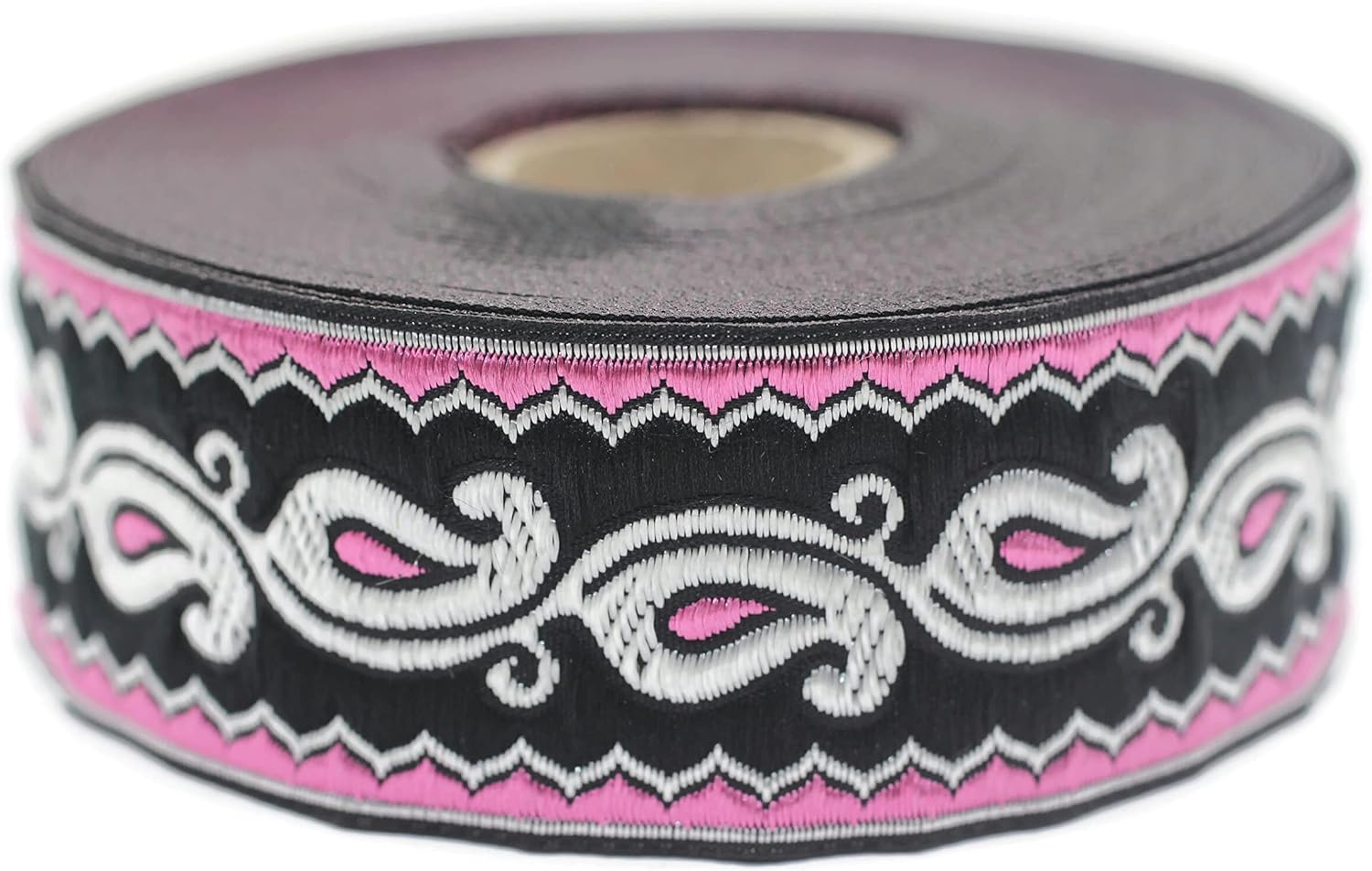 11 Yard Spool 1.37 inches Wide Lilac Black Dokkalfar Jacquard Ribbon Woven Embroidered Sewing Drapery Trim Decorative Fabric 35911